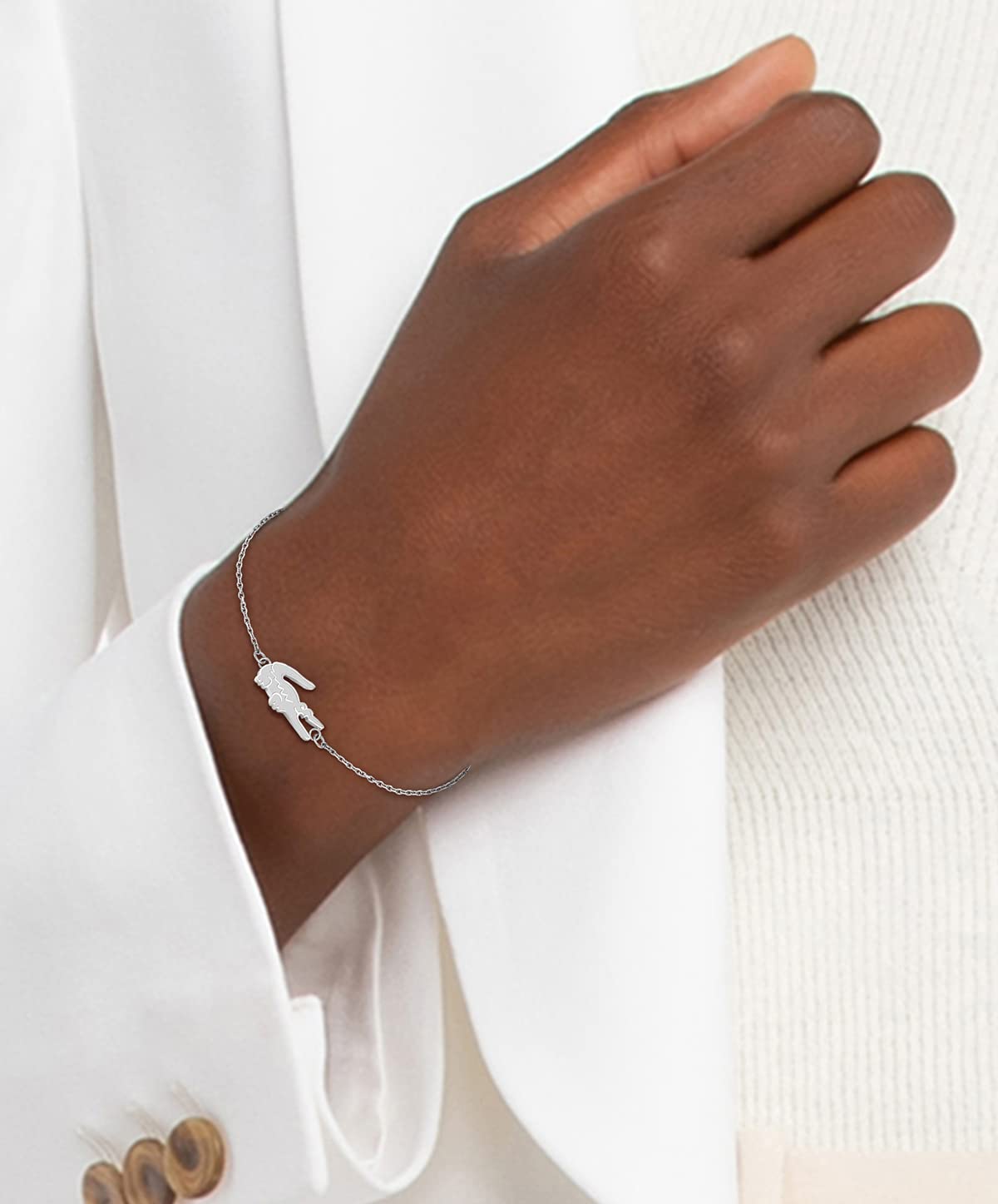 Lacoste Crocodile Chain Bracelet - Adjustable Stainless Steel Jewelry, Medium Silver, Model 2040046 - Chic Fashion Accessory for Women