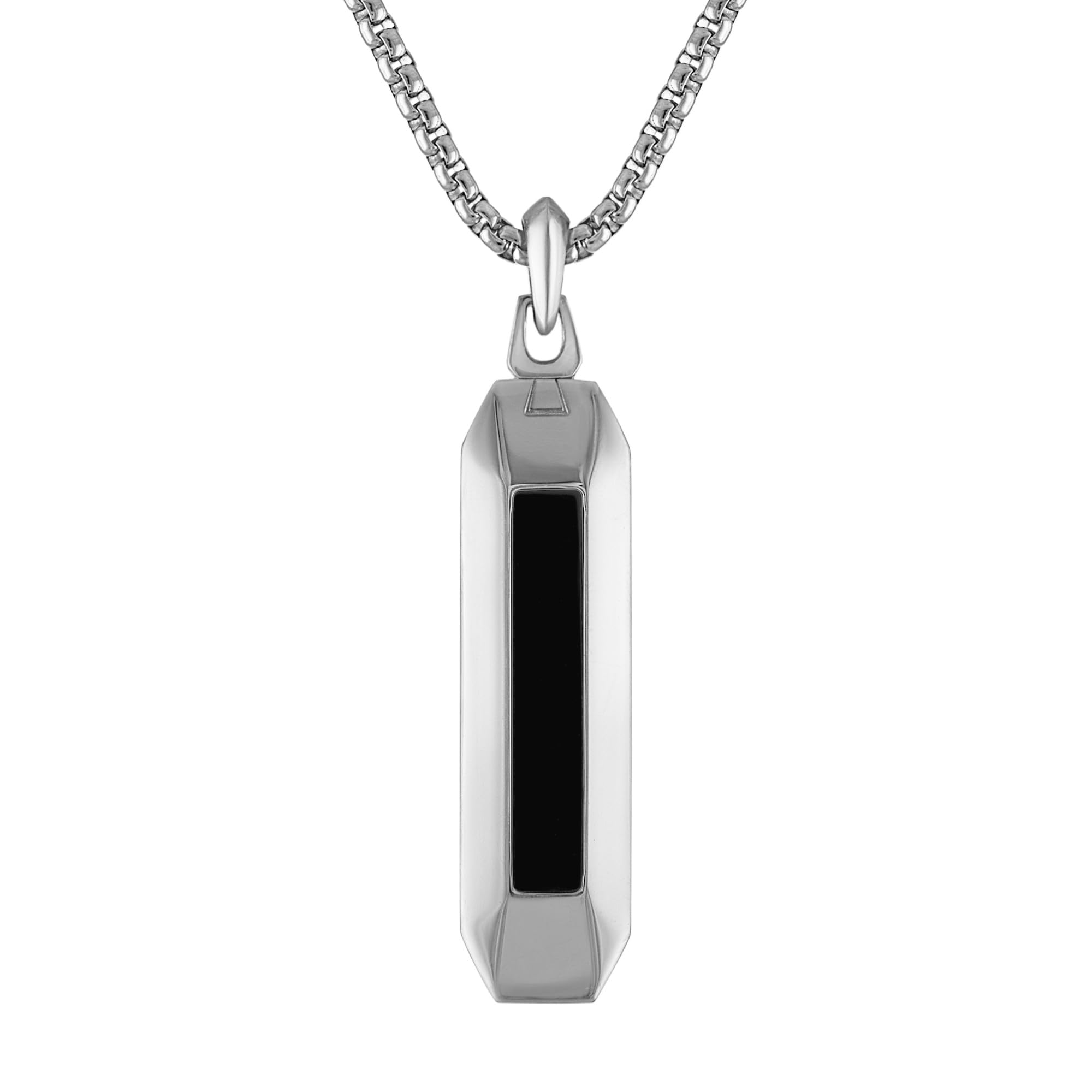 Bulova Jewelry Mens Marine Star Pendant Necklace with Rounded Box Chain, Stainless Steel/Black Onyx