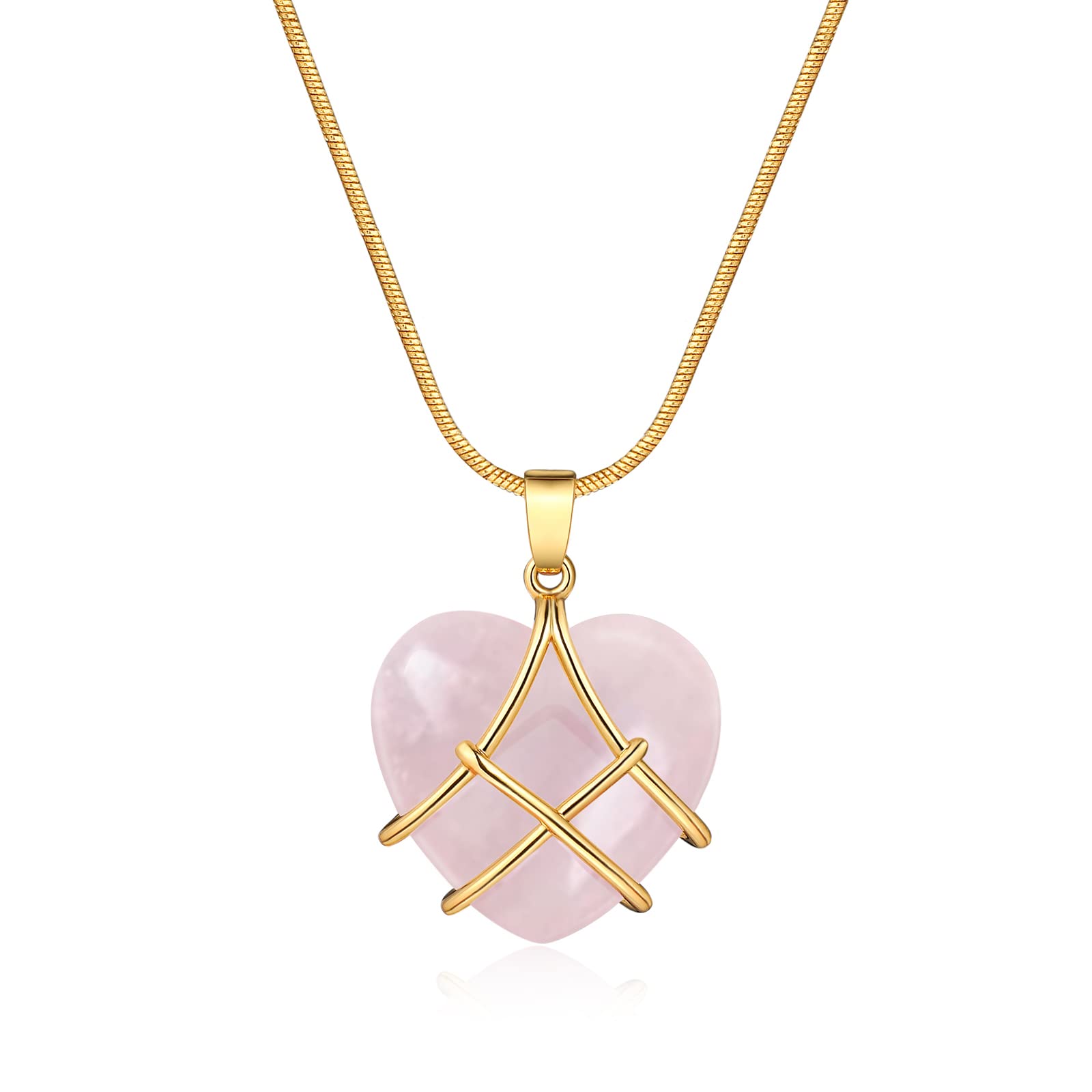 IDesign Diamond Castle Rose Quartz Heart Necklace For Women Girls, Friendship Necklaces,Birthday Gift, Mother'S Day Necklace, Gi