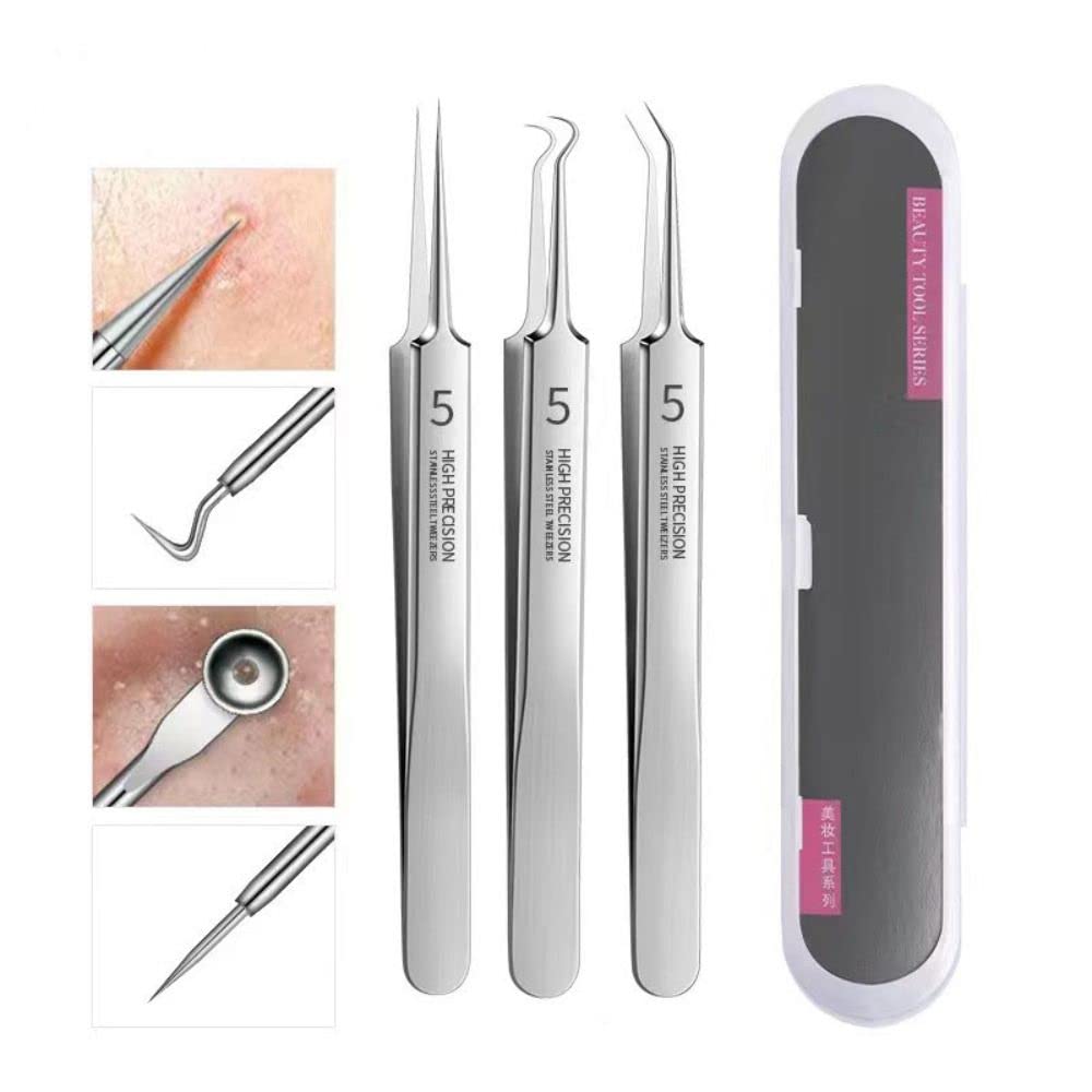 Andy's Orchids 3pcs/Set Blackhead Remover Tweezers, Pimple Remover Tweezers, Precision Pimple Popper Tool, Cell Clip Acne Needle