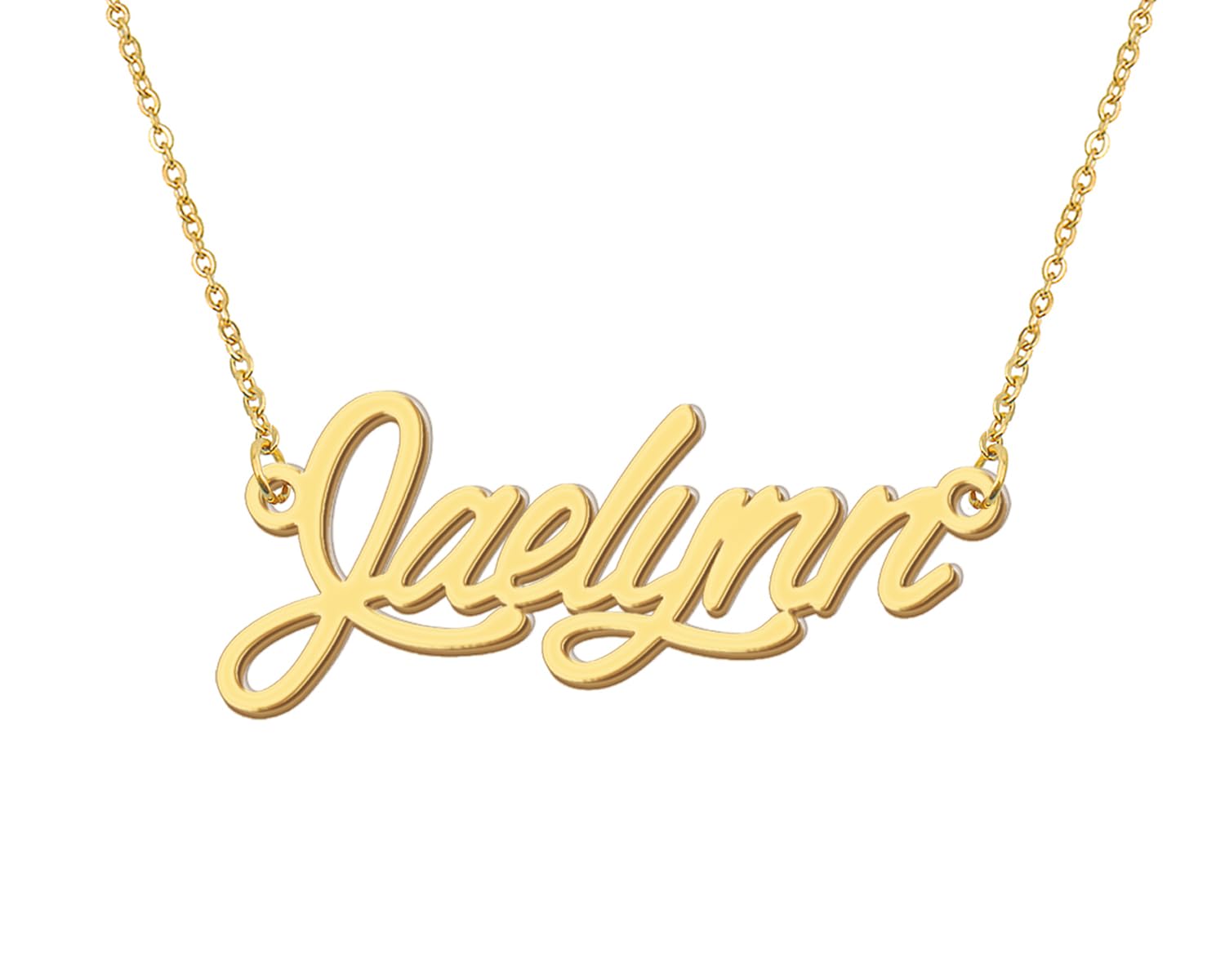 Aoloshow 18k Gold Plated Jaelynn Name Necklace Women's Script Nameplate Necklaces Stainless Steel Best Friends Jewelry for Gradu