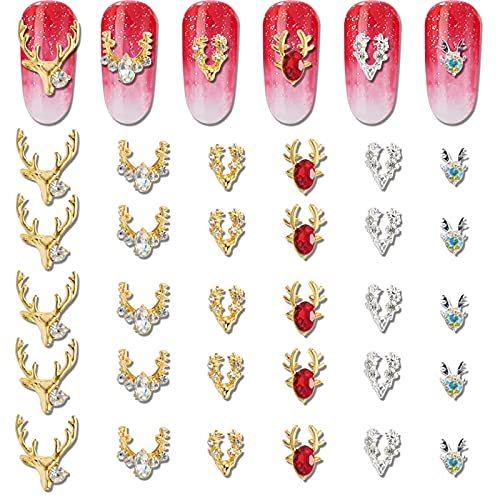 WOKOTO 30pcs Deer Horn Alloy 3d Nail Art Charms For Nails Antler Nail Charms For Nail Art 3d Nail Jewels Rhinestones For Nails C