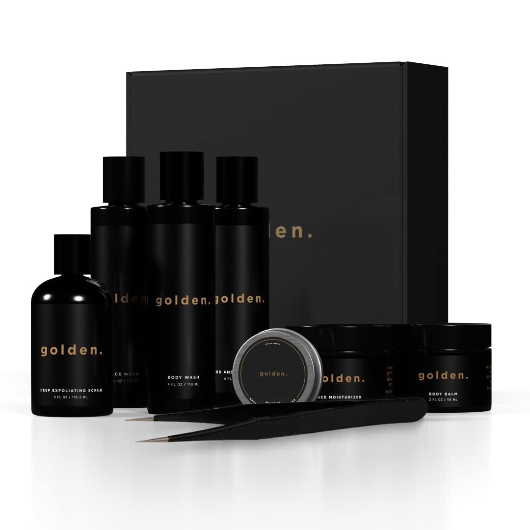 Golden Grooming Co. Bath And Body Skin Care Kit Gift Set For Men - With Deep Exfoliating Scrub, Face Wash, Moisturizer, Body Was