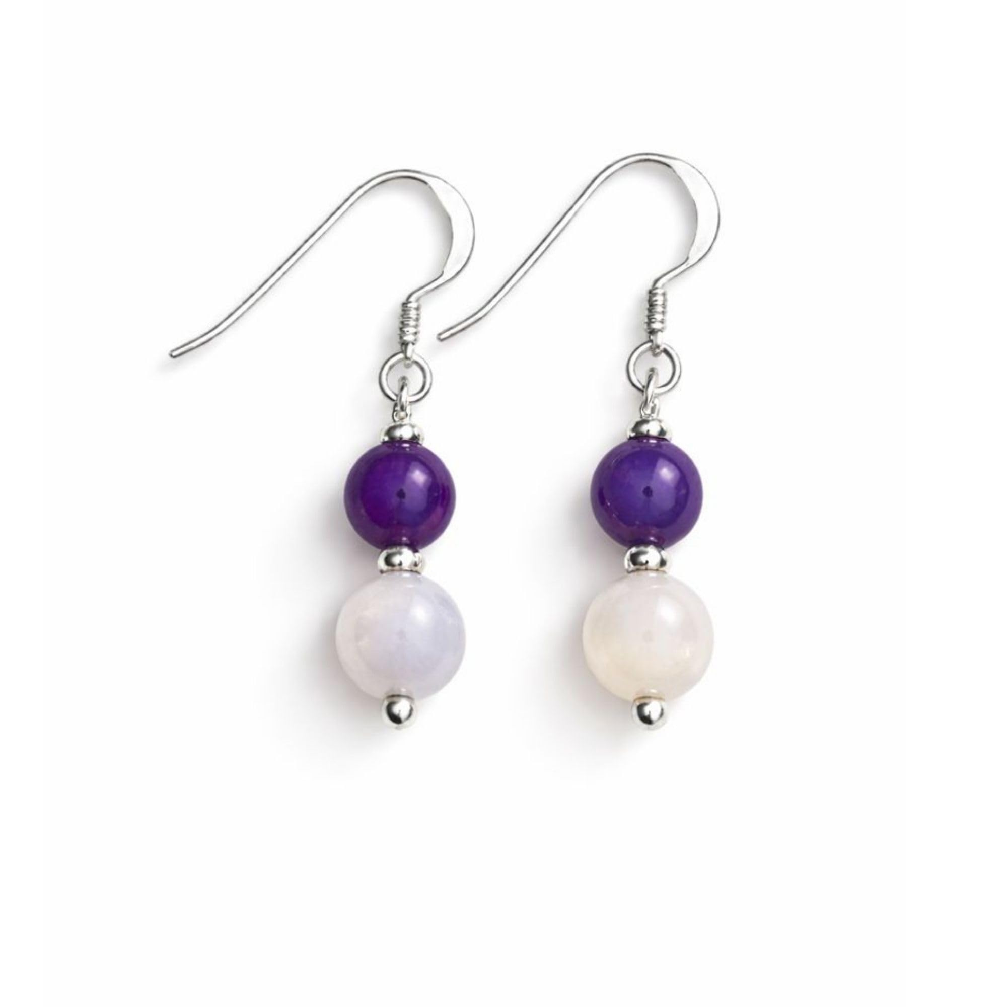 Two Bead Drop Earrings For Women  Calm & Comfort Style  Purple & Light Blue Stone Look Jewelry