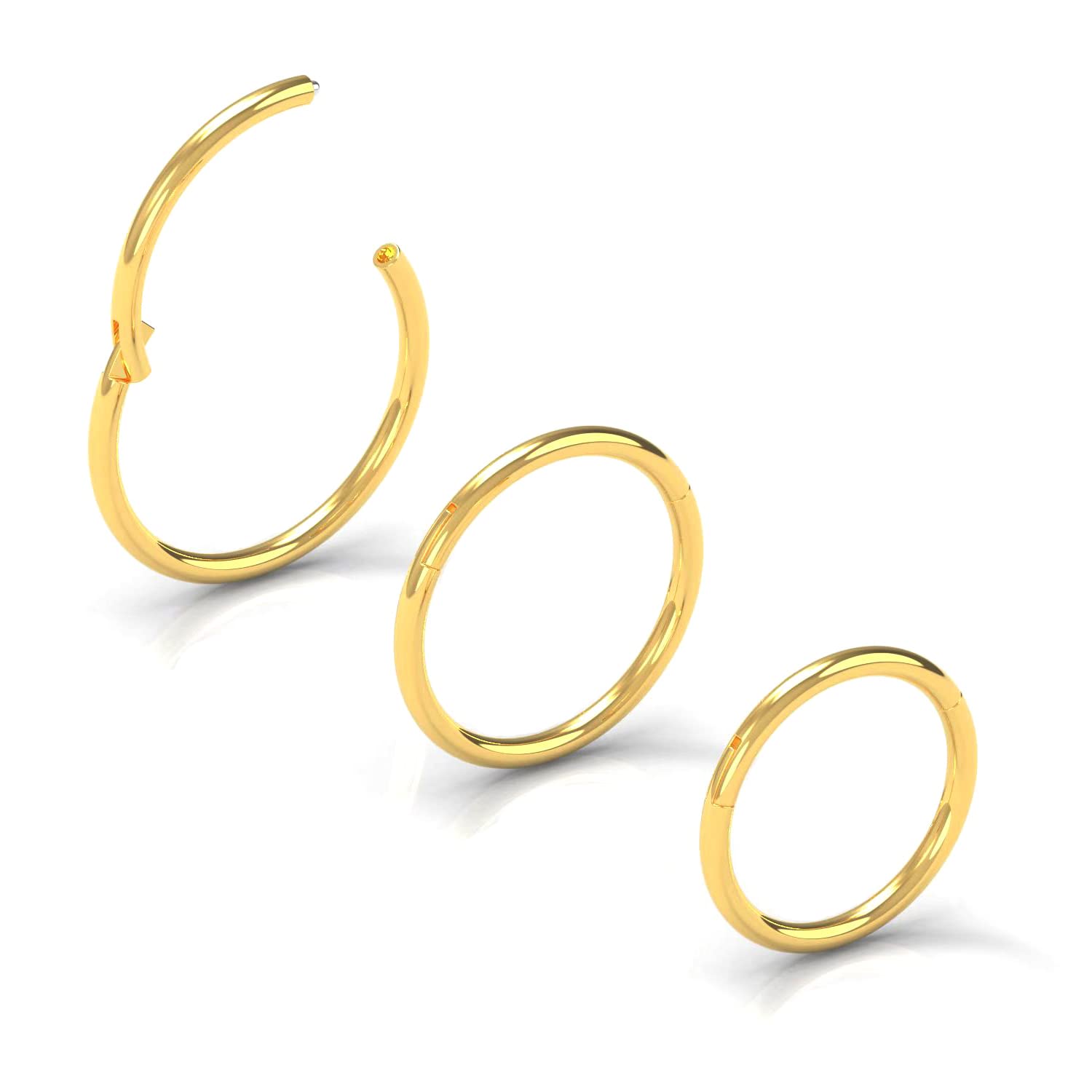 NewkeepsR 3PCS-1.0mm Gold Anodised Hinged Clicker Nose Hoop Rings, 18 Gauge 316L Steel Seamless Segment Sleeper Earrings Piercin