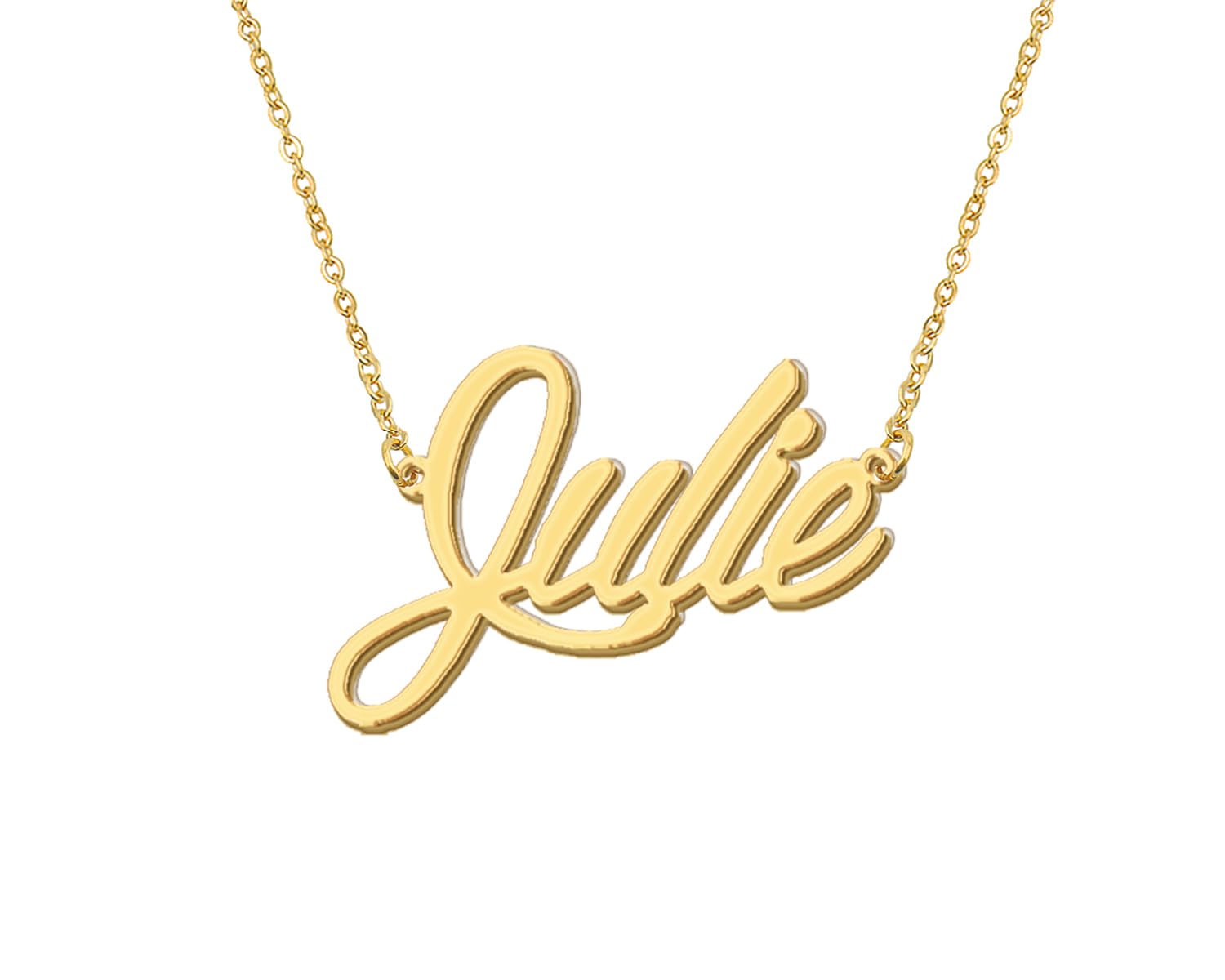 Aoloshow 18k Gold Plated Julie Name Necklaces Womens Nameplate Necklaces Stainless Steel Jewelry for Valentine Day