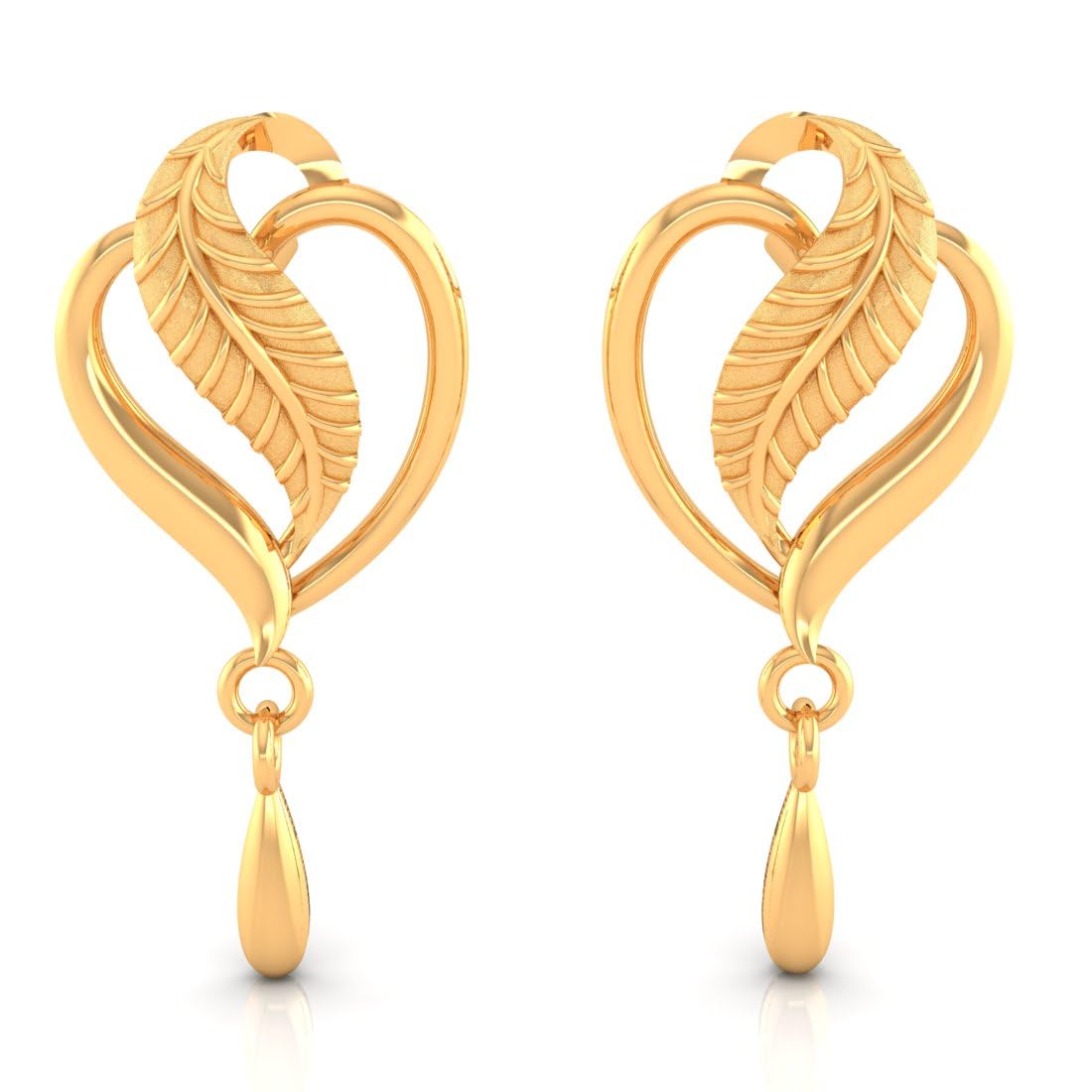 P.C. Chandra Jewellers Womens 22Kt (916) Yellow Gold Heart Drop Earrings With Leaf Accent And Drop Dangle  0.9 Grams