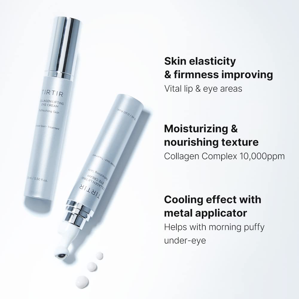 TIRTIR Collagen Lifting Eye Cream - Roller Applicator, Wrinkle Spot Treatment, Revitalizing Moisturizer,Tightening Under Eye For