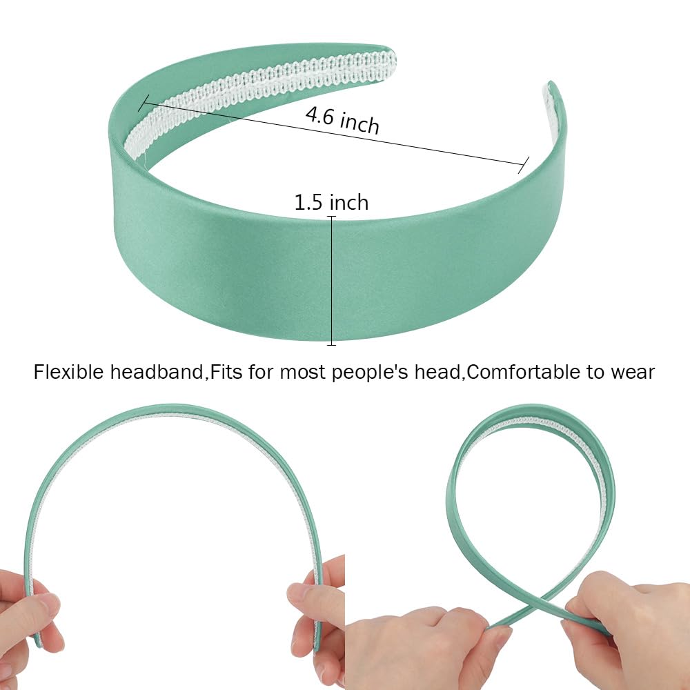 AHONEY Turquoise Headband for Women Girls Satin Silk Headband Non Slip 1.57  Wide Plain Head Band Solid Hair Band DIY Halloween
