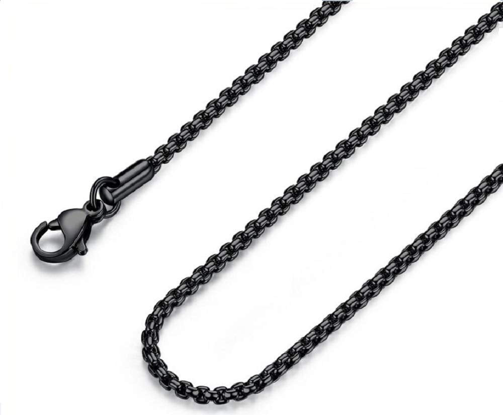 FOSIR Mens Womens Stainless Steel Black Rolo Cable Chain Necklace (3mm, 26 Inches)