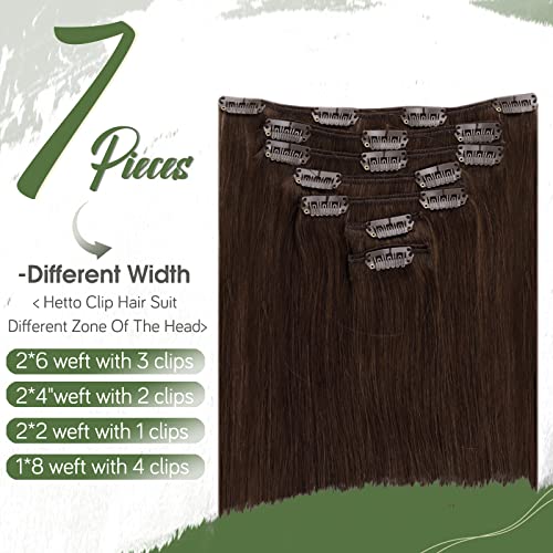 Hetto Clip In Hair Extensions Real Human Hair 12 Inch 7Pcs Natural Brown Hair Extensions Clip Ins Real Human Hair #4 Dark Brown