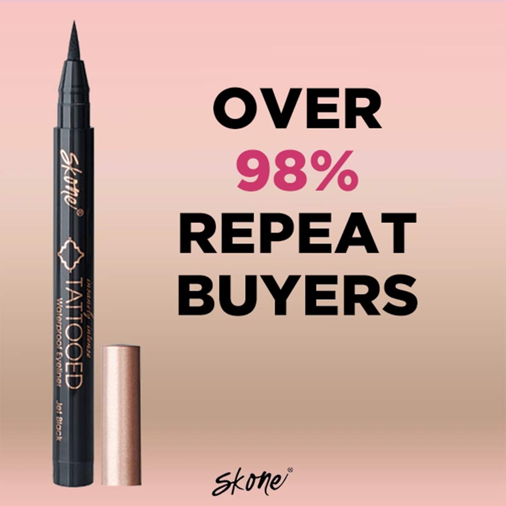 Skone Cosmetics Insanely Intense Tattooed Eyeliner Pen - 5-Piece Set - Waterproof Liquid Eyeliner, Sweat Proof, Smudge Proof Liq