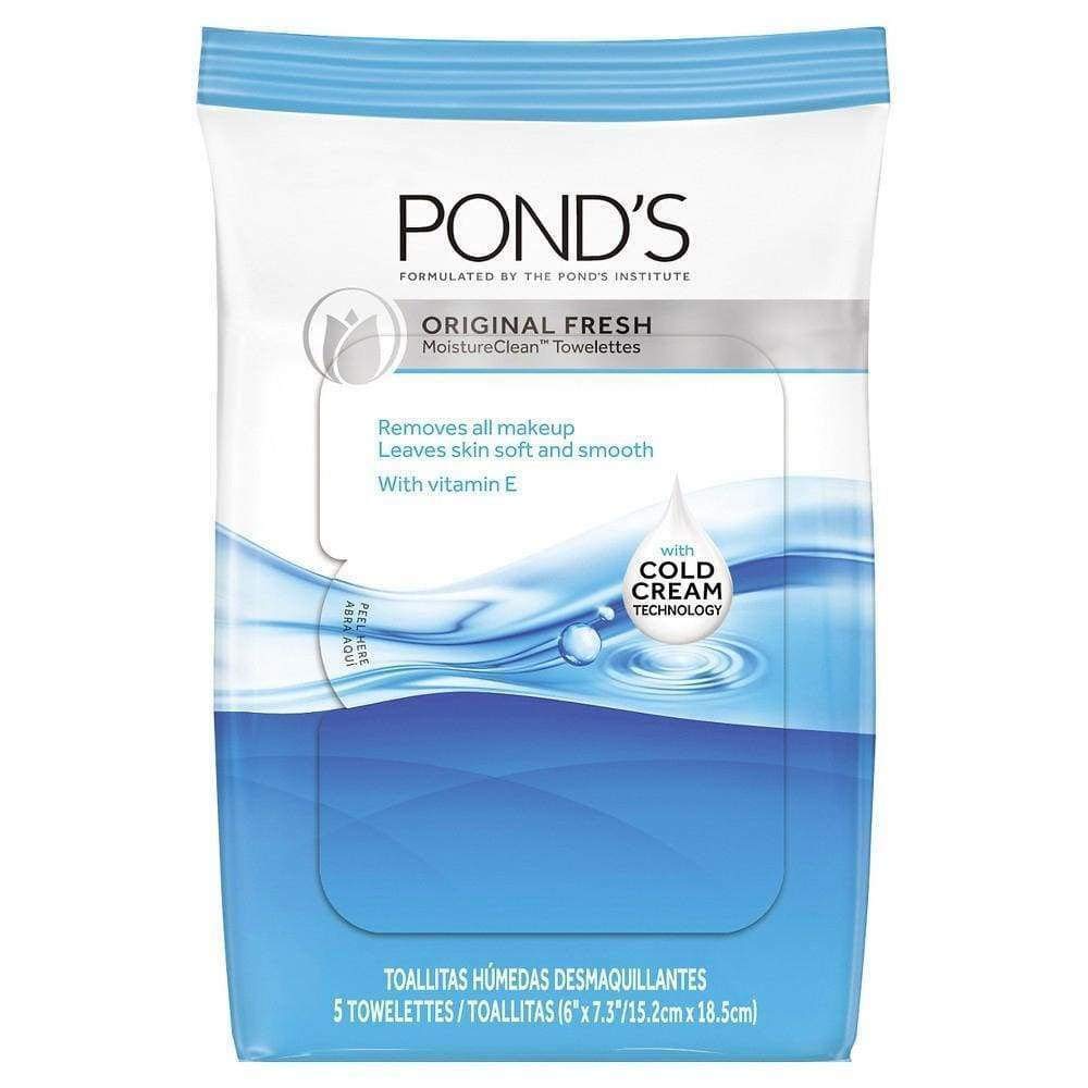 Ponds Wet Cleansing Towelettes with Vitamin E, Original Fresh, 5 Towelettes each (Pack of 3)