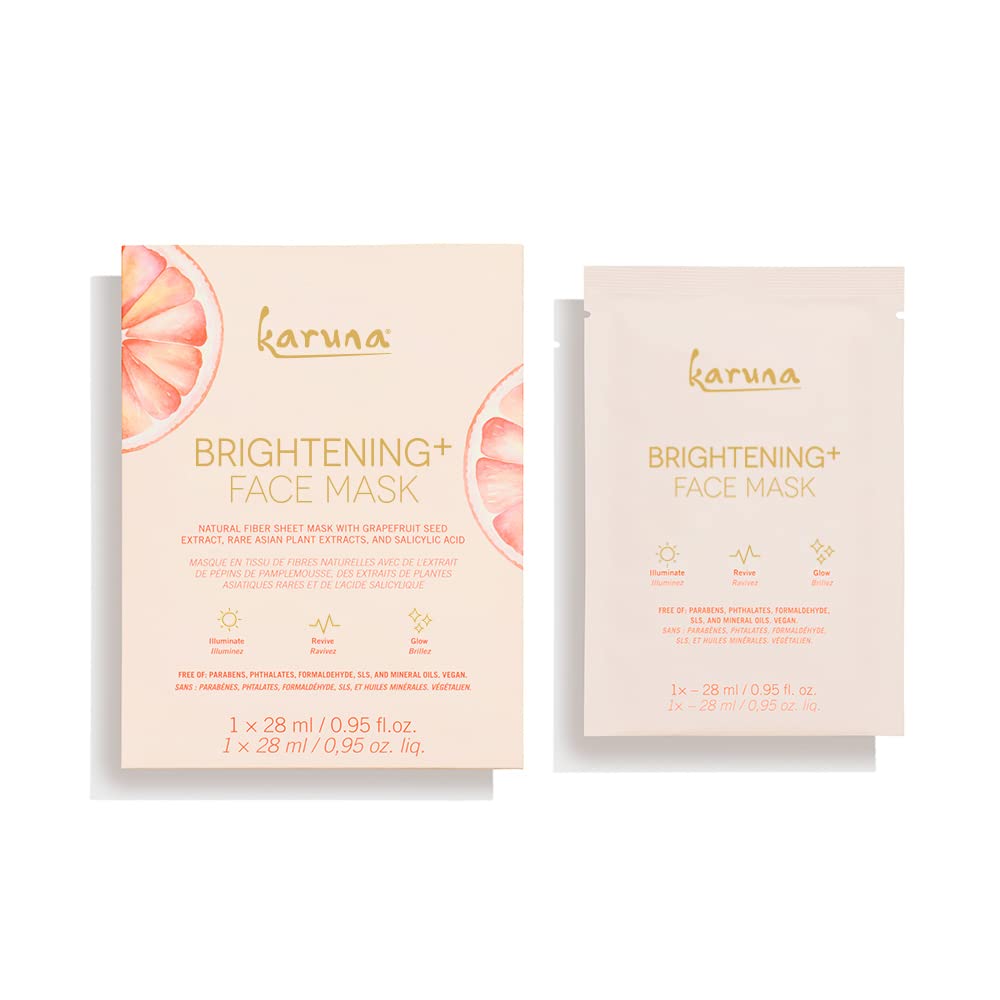 Karuna Brightening+ Face Mask Sheets, Facial and Beauty Skin Care Essential to Brighten Skin and Reduce Hyperpigmentation or Dar