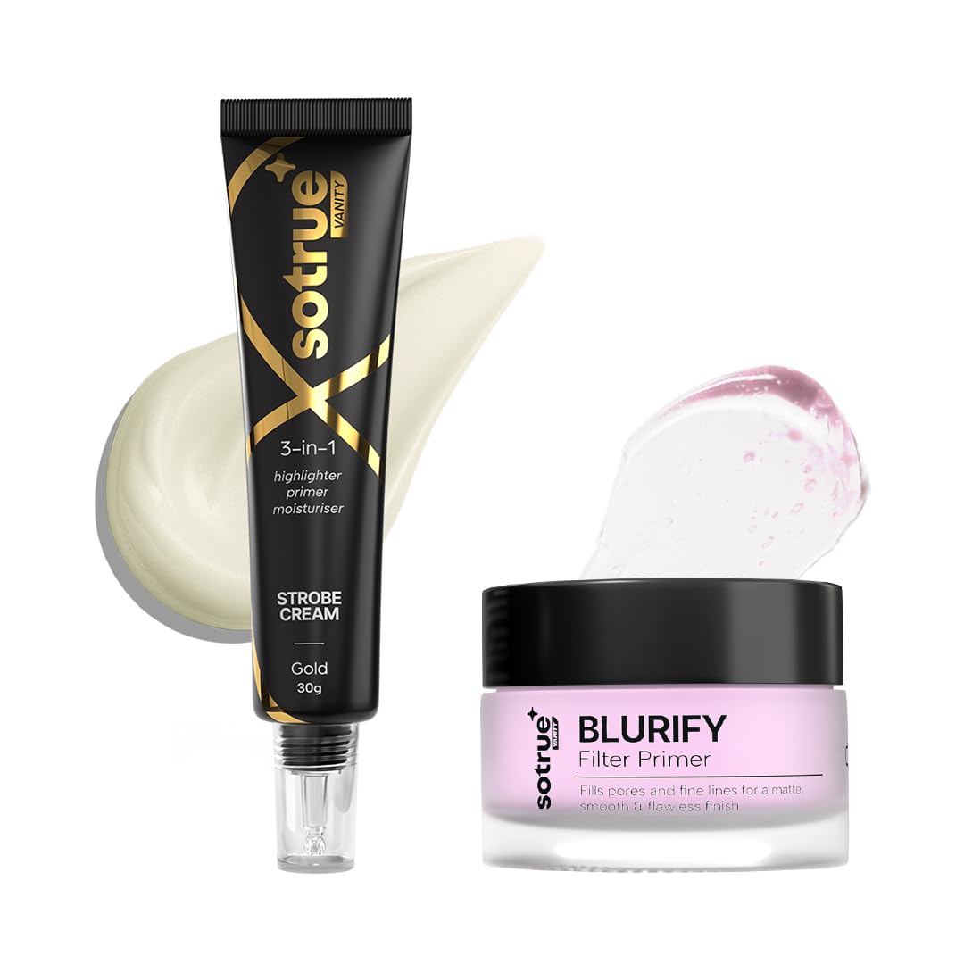Sotrue Blurify Face Primer + Strobe Cream Gold Combo | Smooth Makeup Base & Radiant Glow | Hydrating, Lightweight & Non-Sticky |