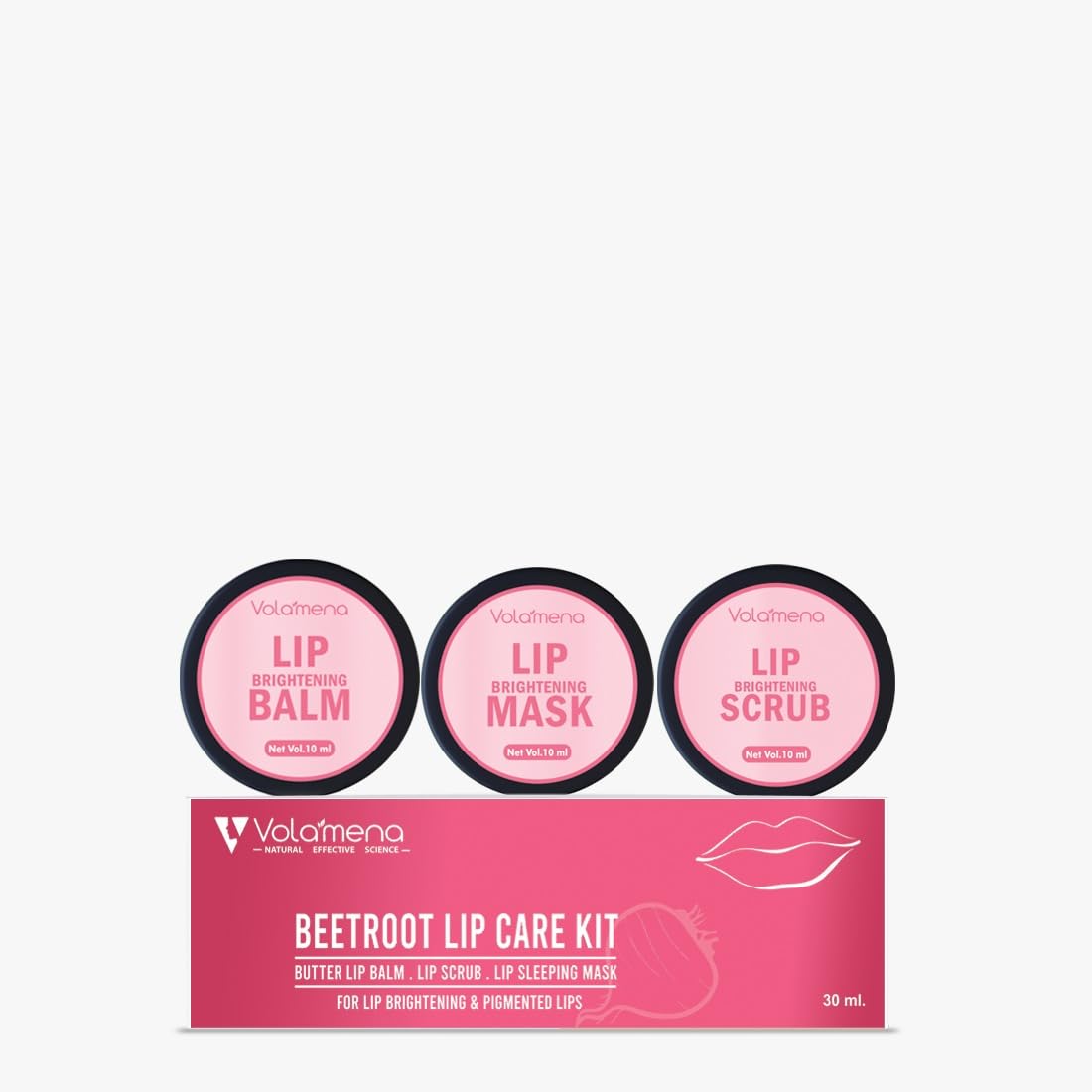 Volamena Organics 3 In 1 Beetroot Lip Care Kit  Lip Balm+Lip Mask+Lip Scrub, 30 Ml | Valentine Gift Box
