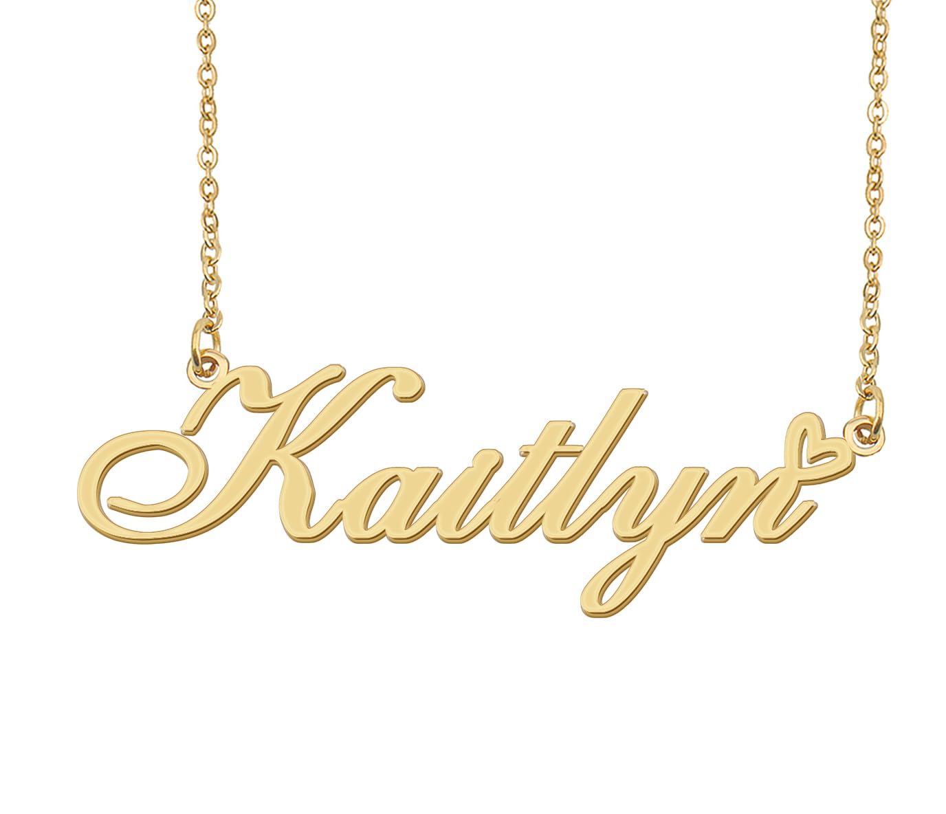 Aoloshow Kaitlyn Name Necklace Heart Charm Pendant 18k Gold Plated Stainless Steel Jewelry for Womens Graduation