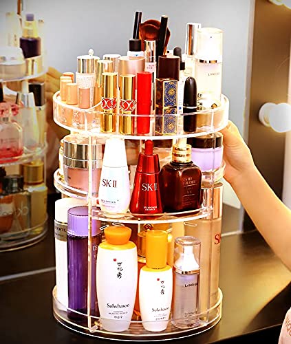 Cq Acrylic 360 Degree Rotating Makeup Organizer For Bathroom,4 Tier Adjustable Spinning Cosmetic Storage Cases And Make Up Holde