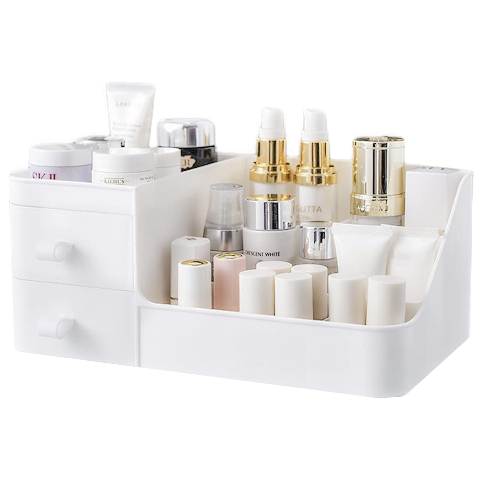 POFUOT skin care organizer,Makeup Desk Organizer With Drawers,Countertop Organizer for Cosmetics,Vanity brush with Holder for Li