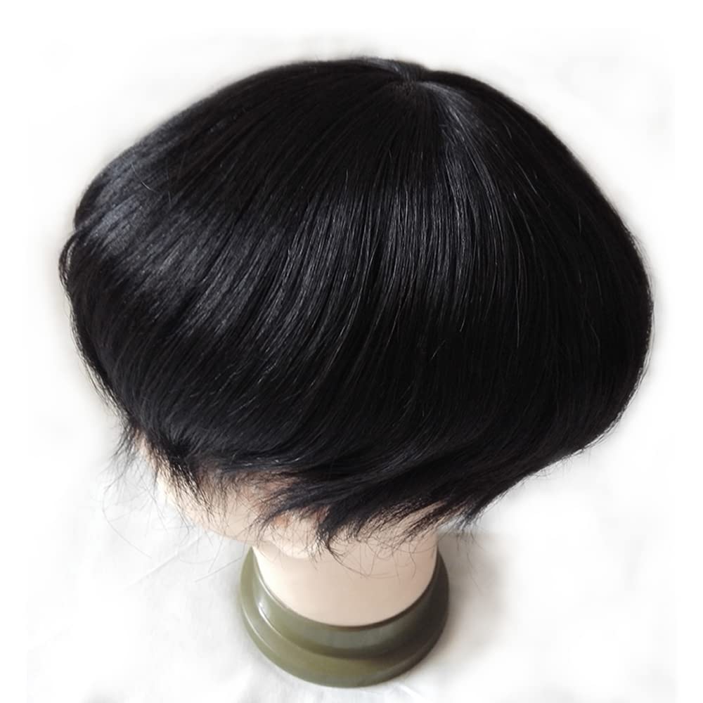 Lumeng Wigs For Men Hairpiece Mono Lace With Pu Reinforce Around 100% Human Hair Mens Toupee Lace Systems 8X10 Inch 1# Jet Black