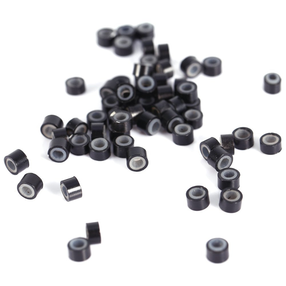 4Mm Silicone Lined Hair Extension Link Rings Bead Grinding Tools, Copper Micro Link Tubes Rings Bead Lined(2000 Pcs-Black)