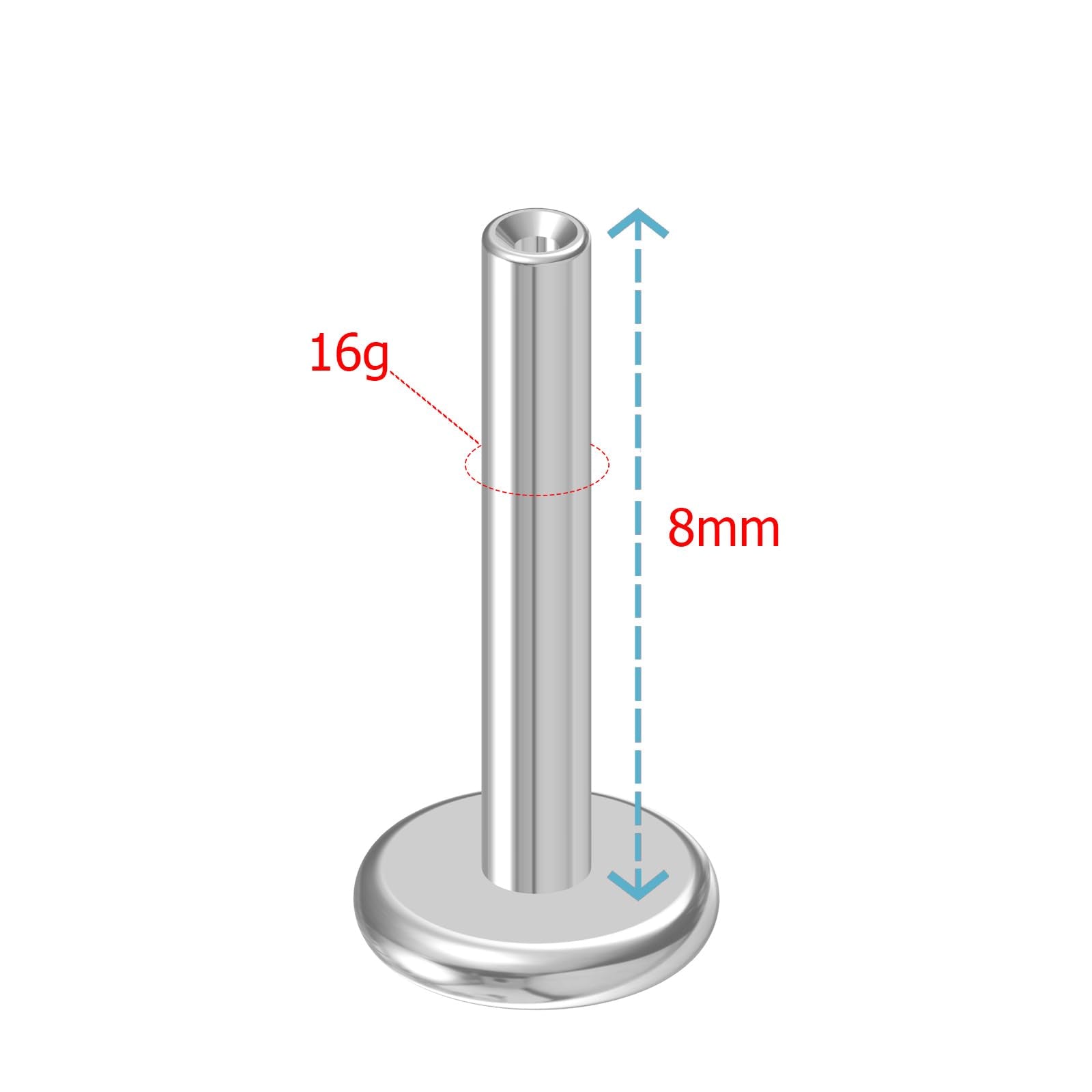 NewkeepsR 16G  8mm Threadless Flat Back Labret Stud Post Replacement, Implant Grade 1.2mm Press Fit Flatback Push In Unthreaded