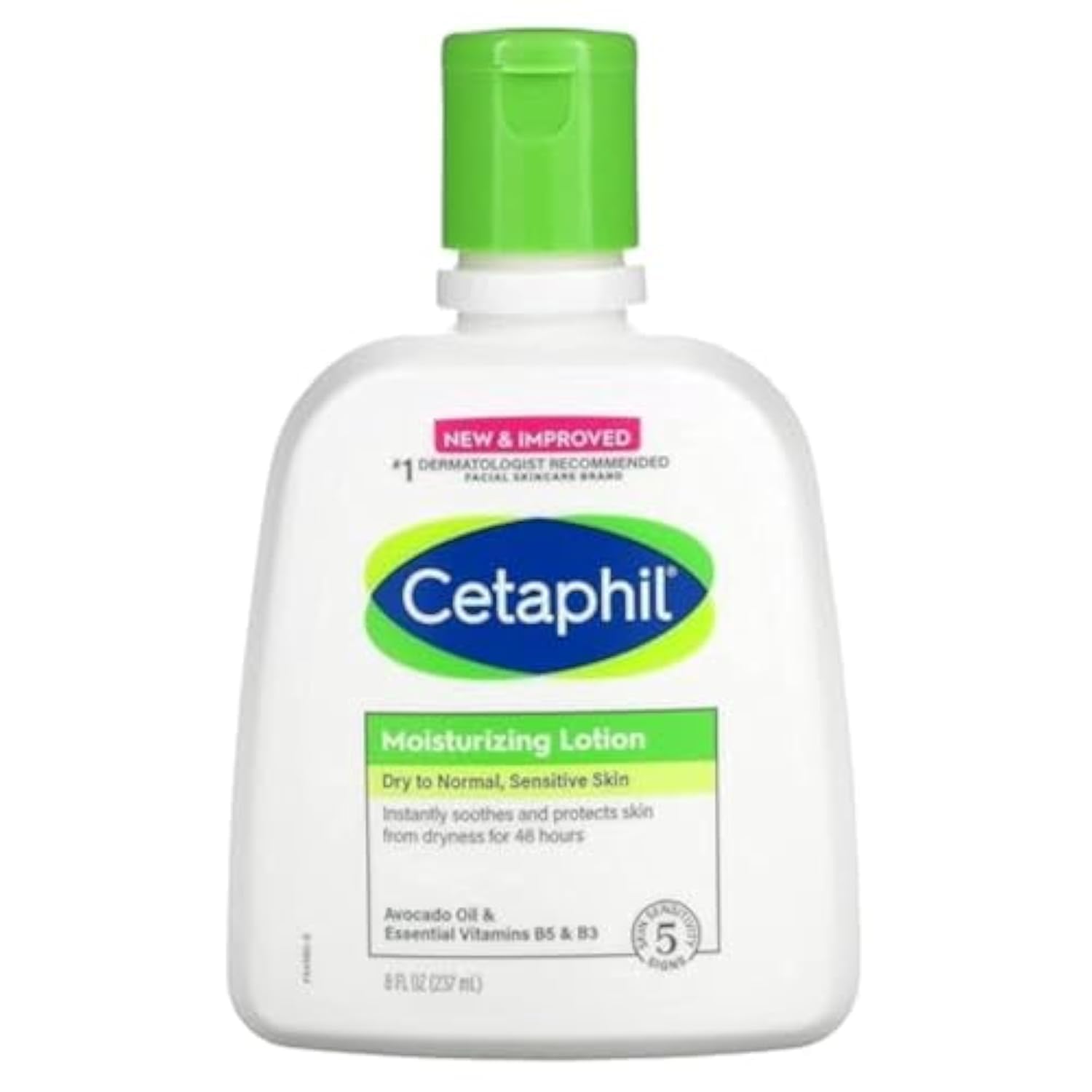 Cetaphil Moisturizing Lotion, Dry To Normal, Sensitive Skin, Avocado Oil & Essential Vitamins B5 & B3, 8 Fl Oz (237 Ml)