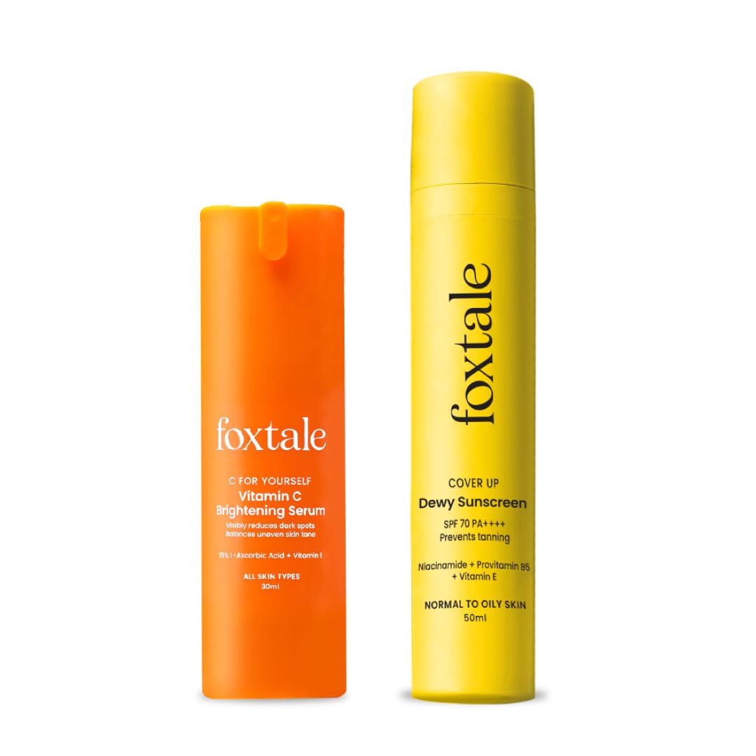 Foxtale Glow & Guard Duo | Spf 70 Dewy Finish Sunscreen & 15% Vitamin C Serum | BroadSpectrum Uv Protection | Hydrating, Bright