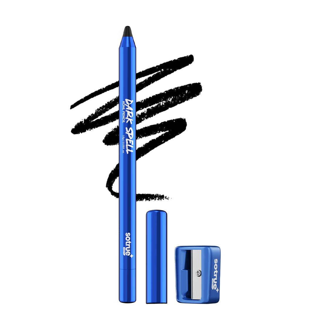 Sotrue Dark Spell Kohl Kajal Pencil With Sharpener | Smudgeproof, 24 Hours Long Stay | One Swipe Application | Matte Finish |1.5