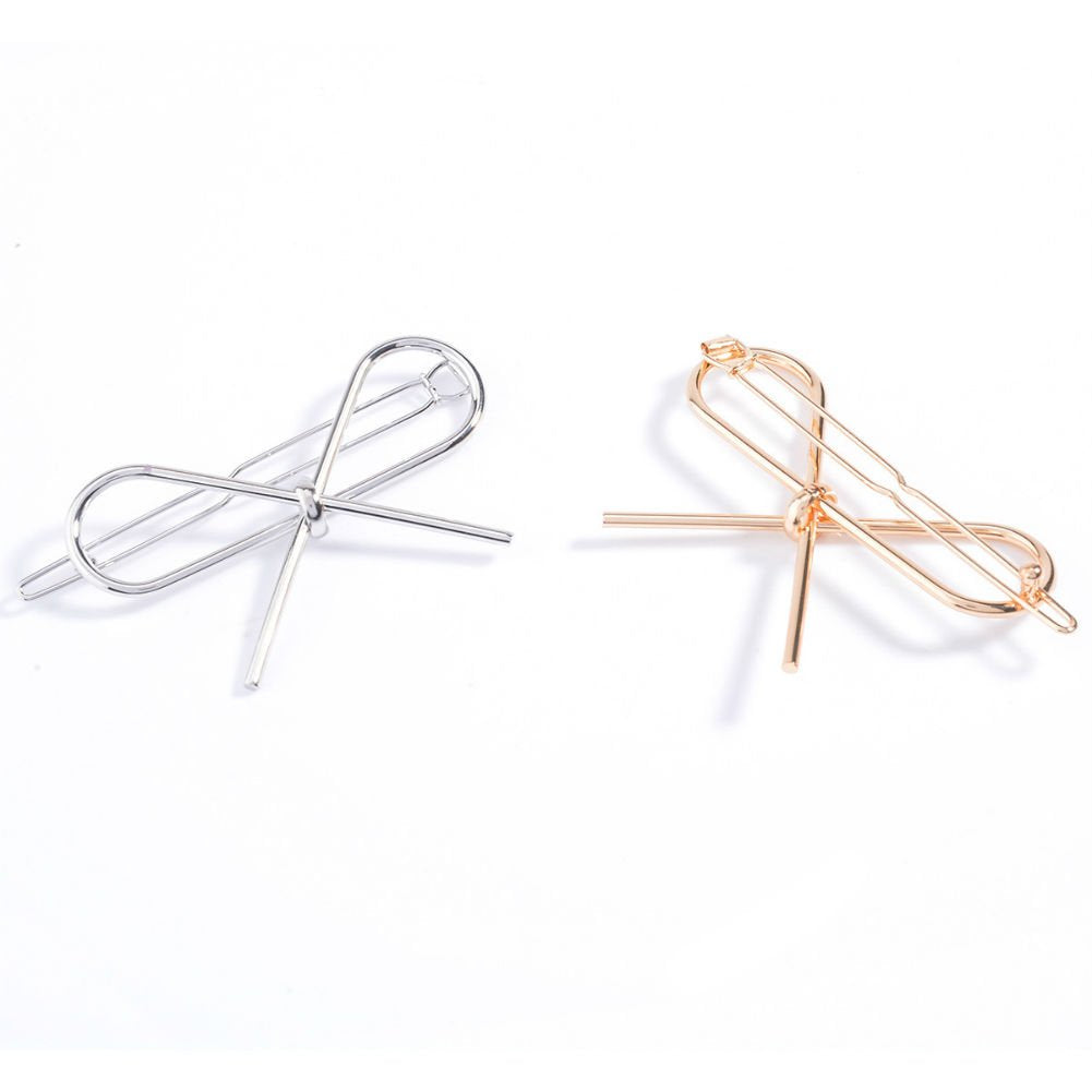 AKOAK Metal Bow Copper Hair Clip Bobby Pin Ponytail Holder Hair Accessories for Women and Girls(2 Pcs/Lot,1 Gold & 1 Silver)