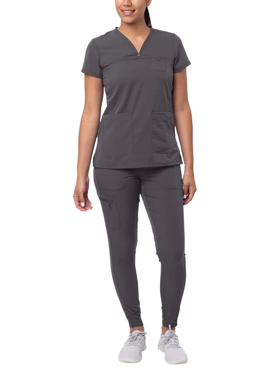 Adar Pro Movement Booster Scrub Set for Women - Sweetheart V-Neck Scrub Top  Yoga Jogger Scrub Pants - P9400 - Pewter - 2X