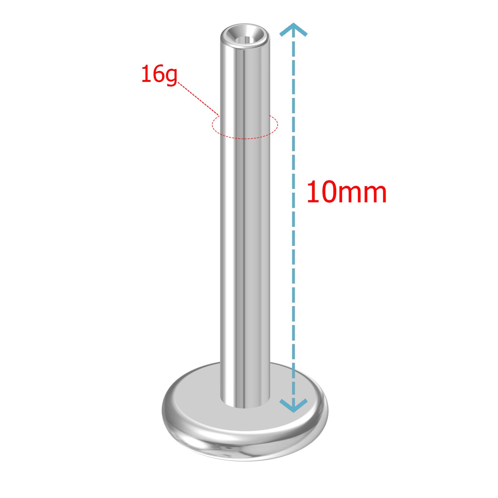 NewkeepsR 16G  10mm Threadless Flat Back Labret Stud Post Replacement, Implant Grade 1.2mm Press Fit Flatback Push In Unthreaded