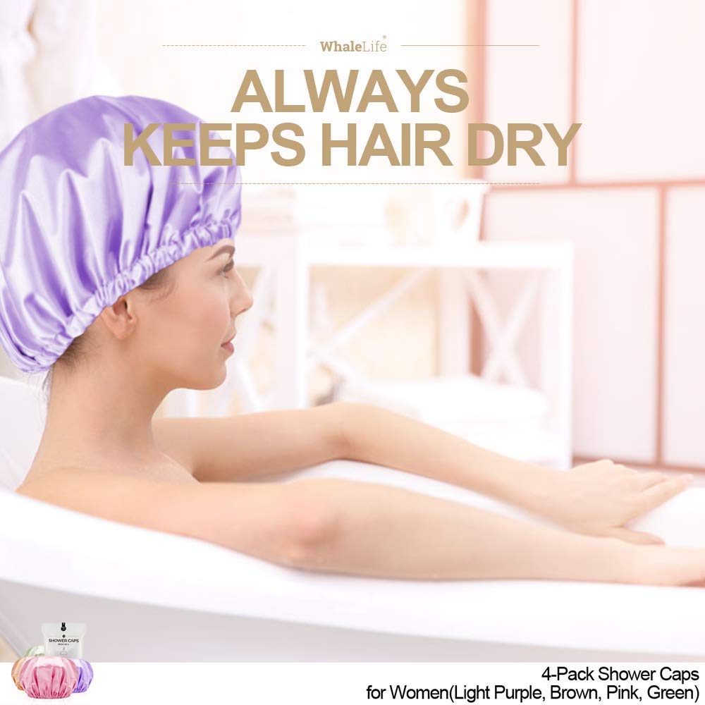 Shower Cap For Women Reusable Extra Large Shower Caps For Men Satin Double Layer Eva Waterproof Long Hair Caps(Light Purple, Bro