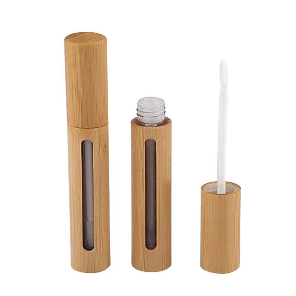 2Pcs 6ml(1/5oz) Reusable Empty Bamboo Lip Gloss Tubes Lip Balm Bottles Vials Cosmetic Makeup Travel Containers with Wand Applica