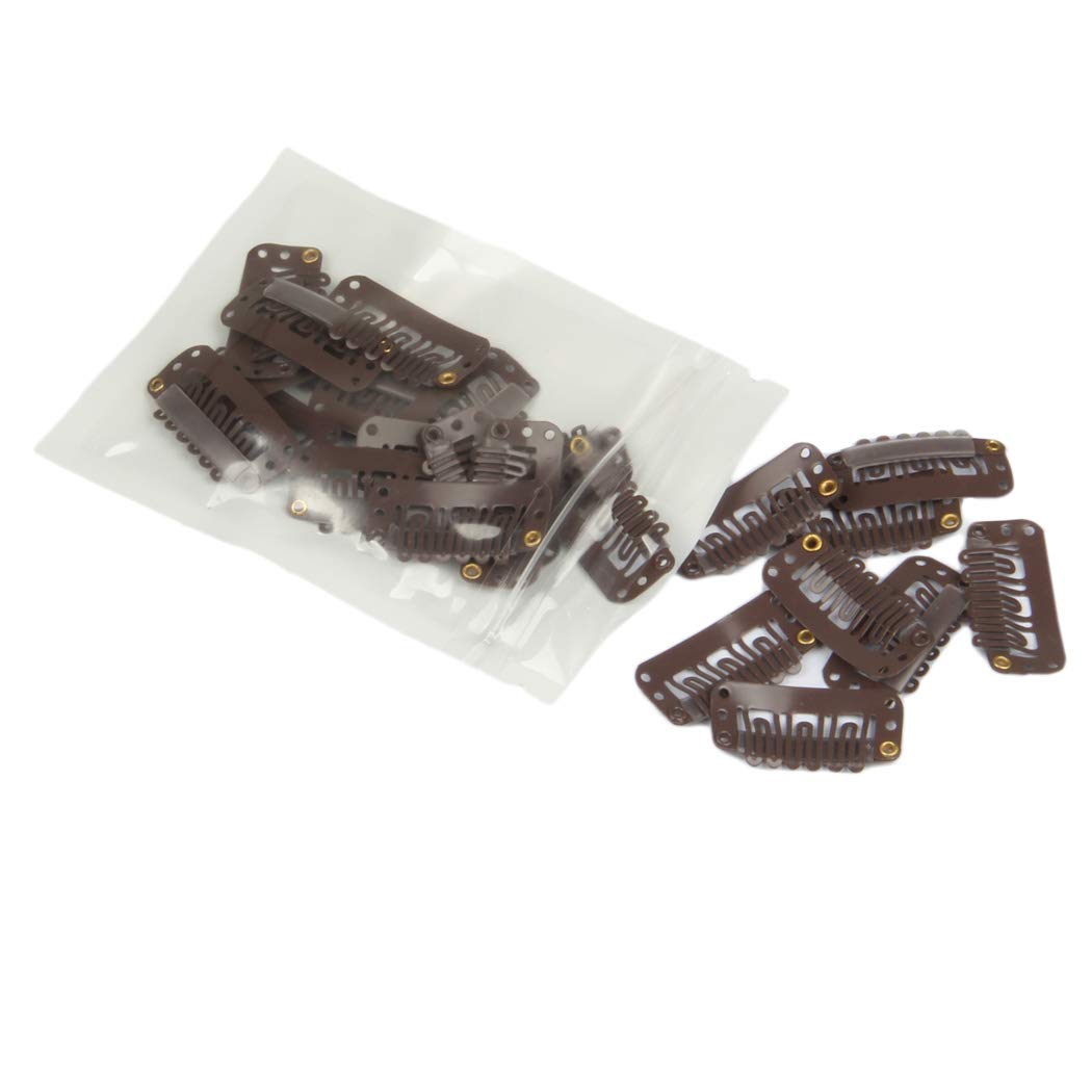 20 Pcs Stainless Steel U-Shape Snap Clips For Wigs, Hair Extensions, Hairpieces - Wig Accessories (Dark Brown)