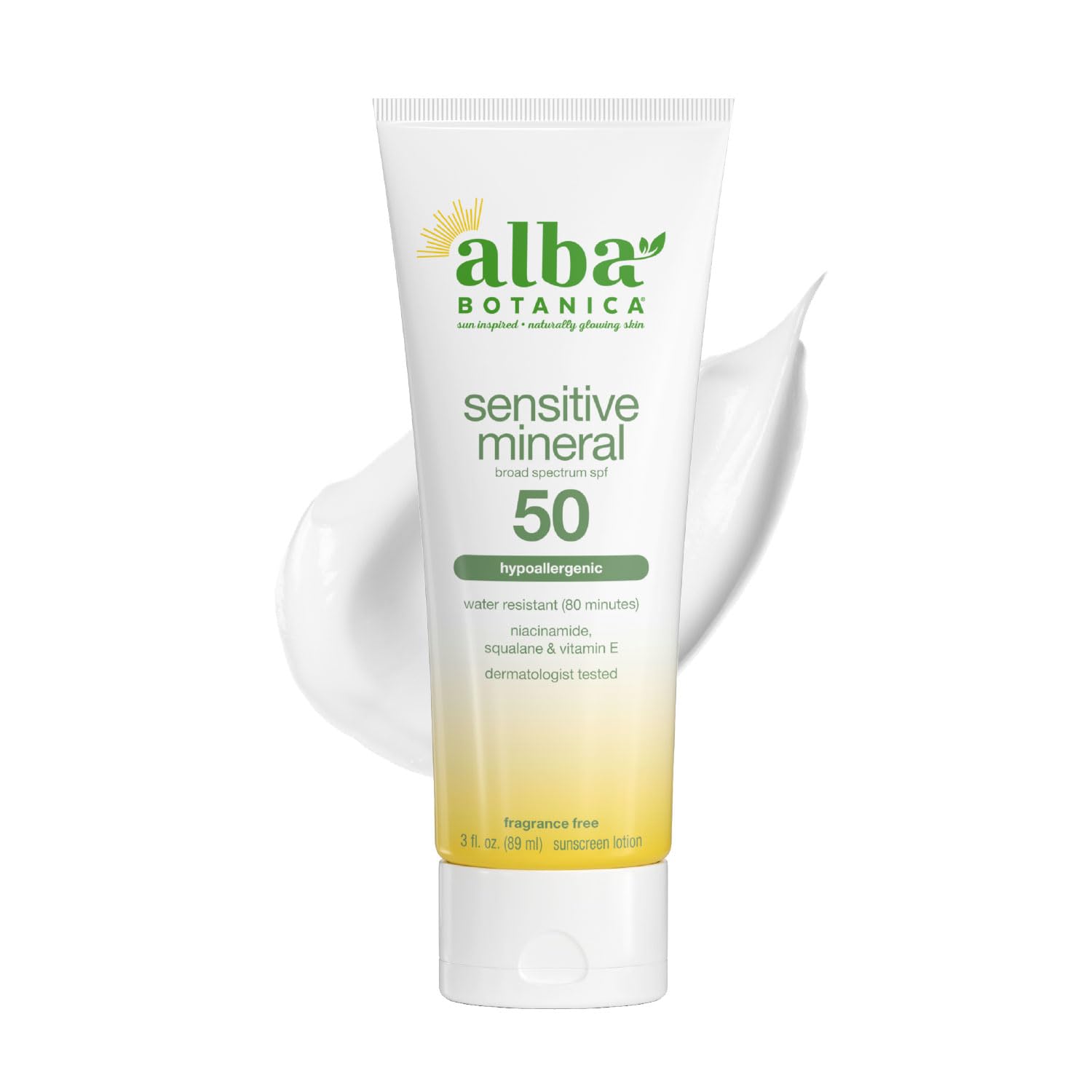 Alba Botanica Sensitive Mineral Sunscreen Lotion SPF 50, 3 Oz