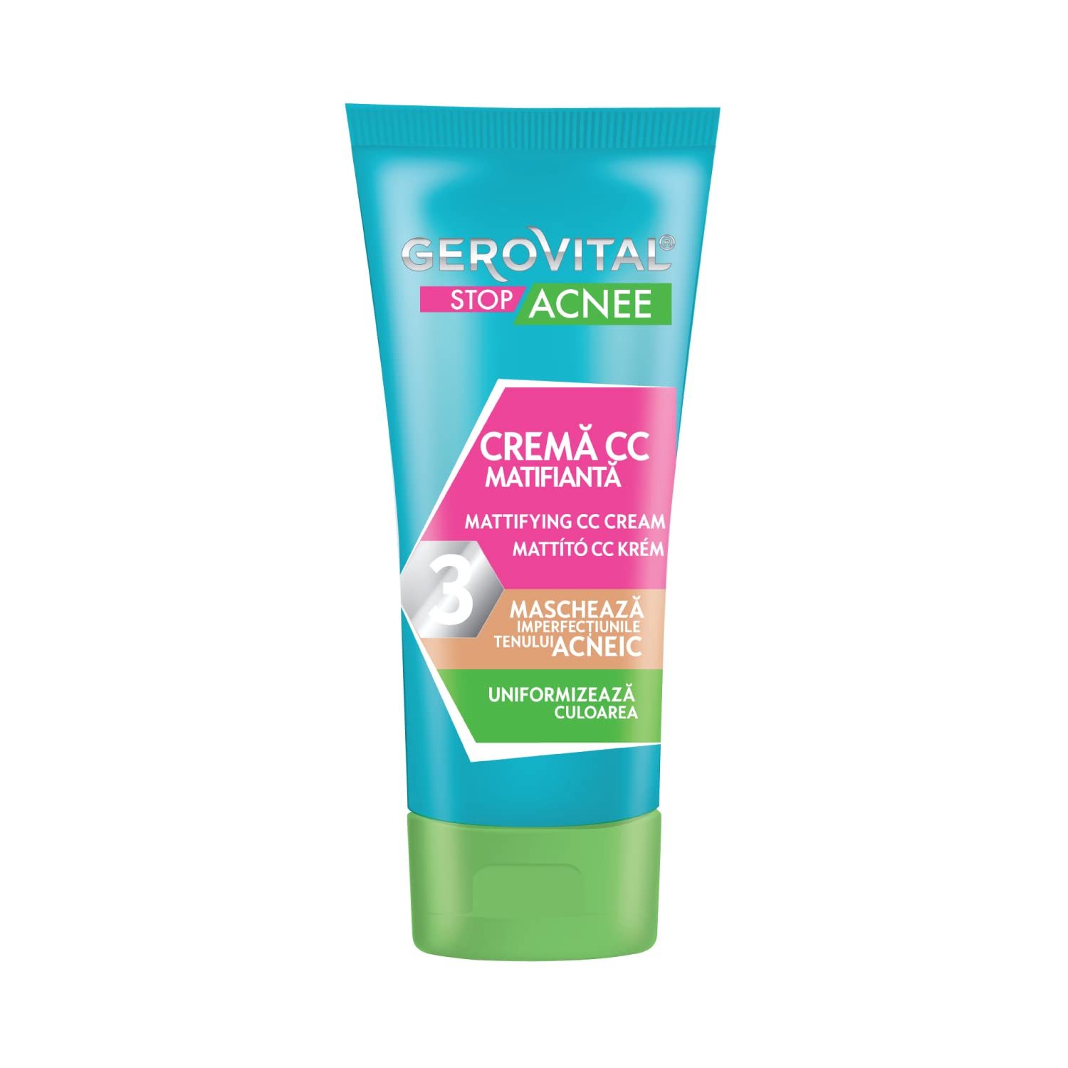 GEROVITAL STOP ACNE Mattifying CC Cream for Acne Prone Skin, Covers Imperfections, Evens Out the Face Color, Medium Shade Adapta