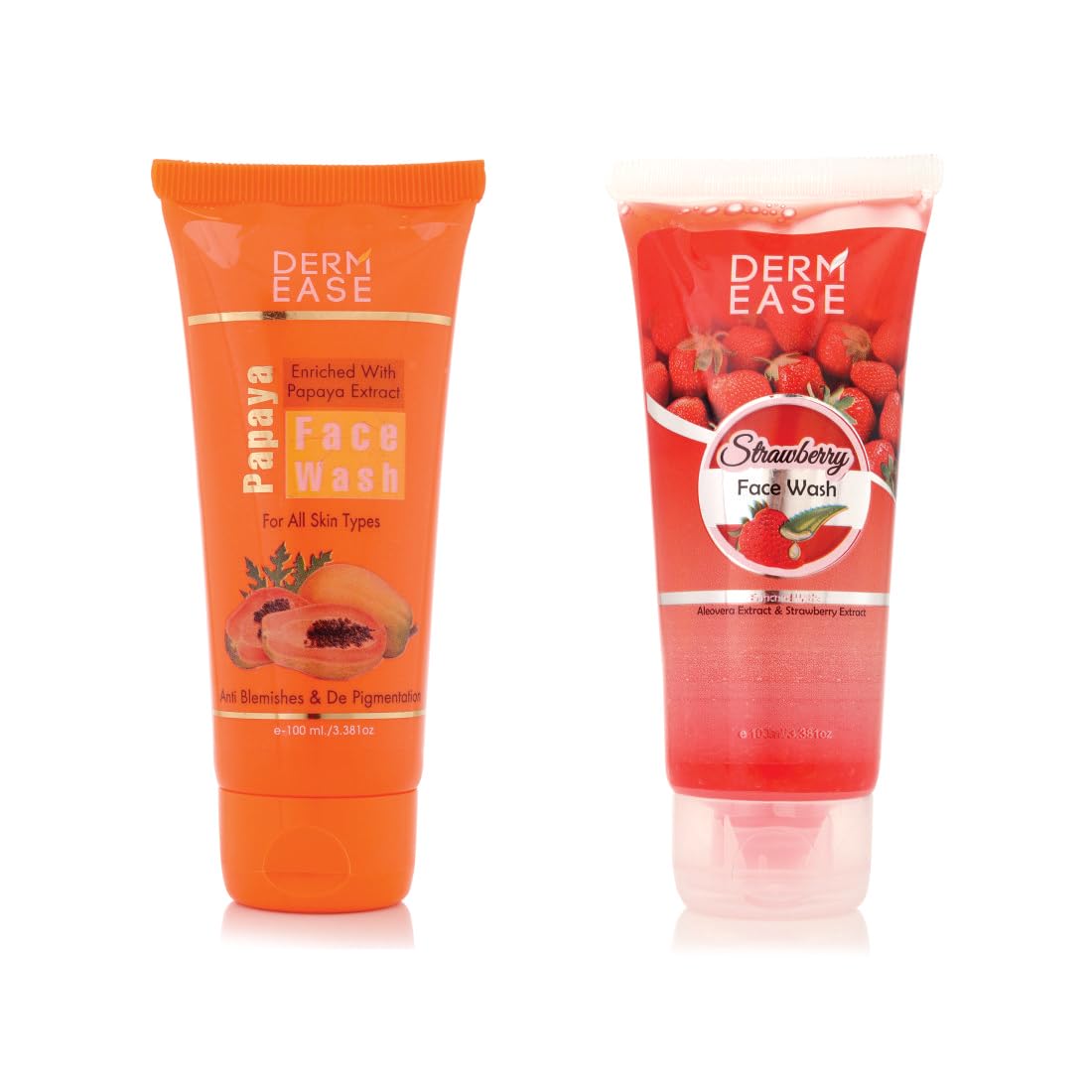 Derm Ease Papaya & Strawberry Face Wash Combo Pack Of 2 (100Ml X 2)