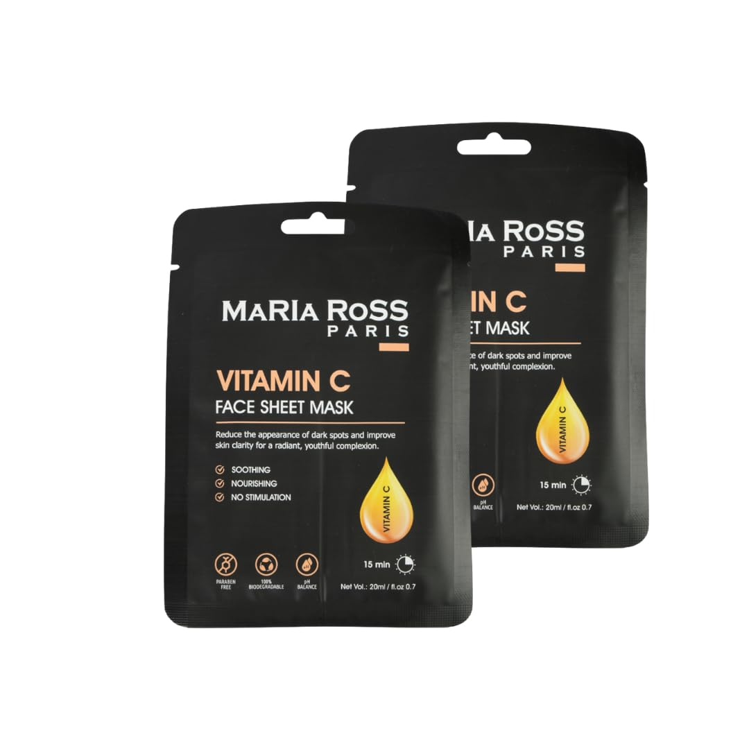 Maria Ross Vitamin C Face Sheet Mask For Glowing Skin  Pack Of 2 (40G)  Soothes & Nourishes  Reduces Dark Spots, Improves Ski