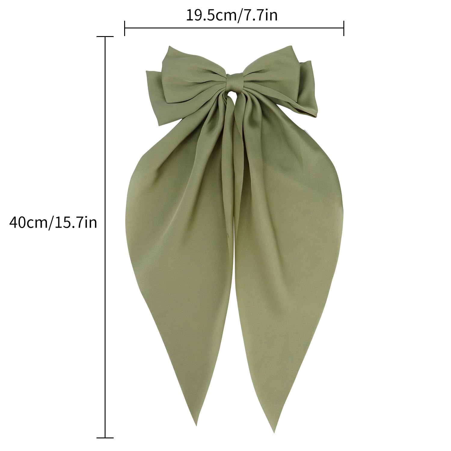 Atoden Silky Satin Green Oversized Bowknot Bow Hair Accessories: 2 Pcs Large Hair Barrettes With Long Tails, Metal Clips For Aes
