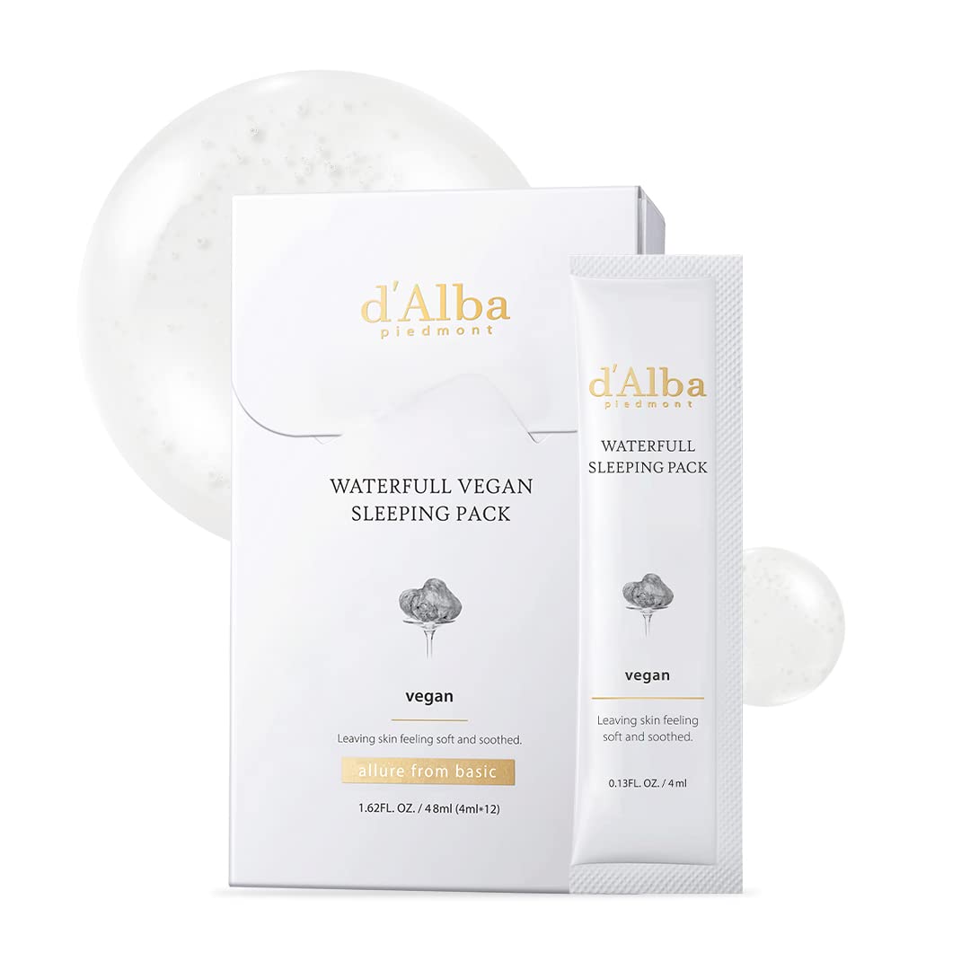 D'Alba Italian White Truffle Waterfull Vegan Sleeping Pack, Non Wash-Off Overnight Face Mask, Portable Gel-Type Face Mask For Mo
