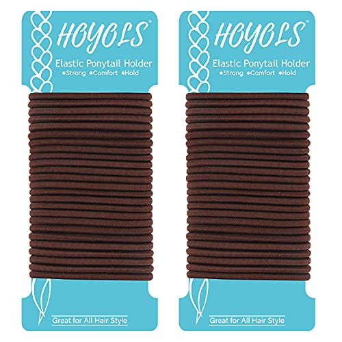 HOYOLS Ponytail Holders Hair Ties, No Metal Braided Hair Bands Elastic Thick Tie for Women Thick Fine Curly Hair 50 Count 4mm 1/