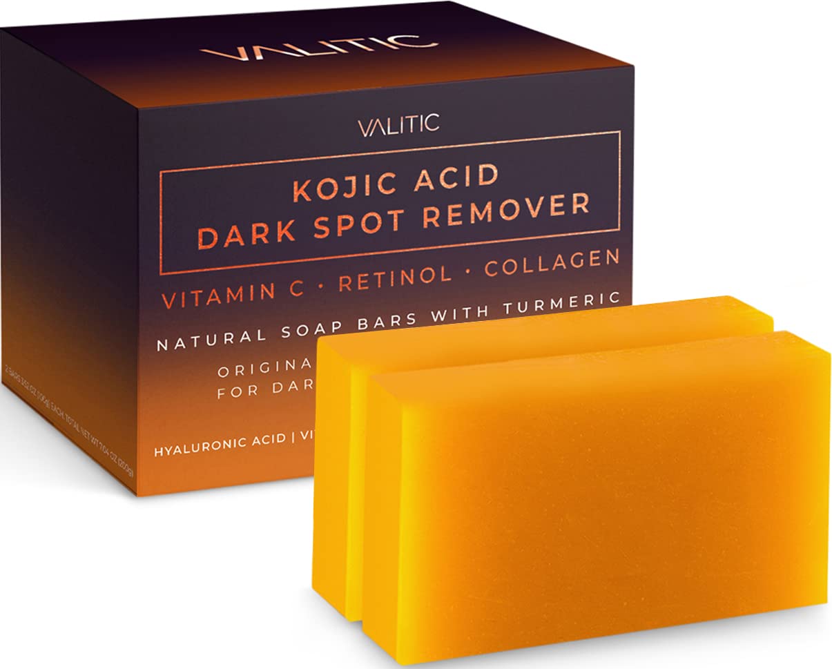Valitic Kojic Acid Dark Spot Remover Soap Bars With Vitamin C, Retinol, Collagen, Turmeric - Original Japanese Complex Infused W