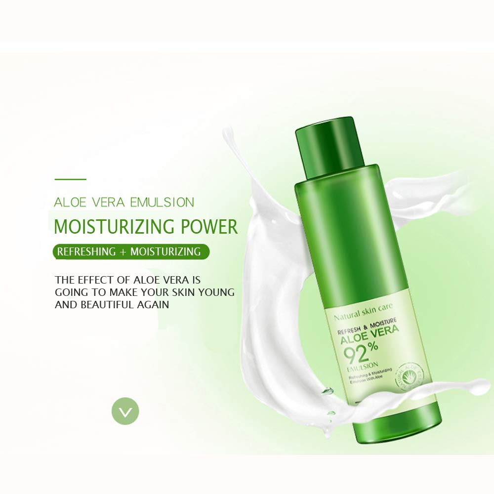 BIOAQUA Natural Skincare Refreshing Moisturizing Aloe Vera Emulsion 92% Light Lotion Smooth Improve Dry Skin 120ml 4.23oz