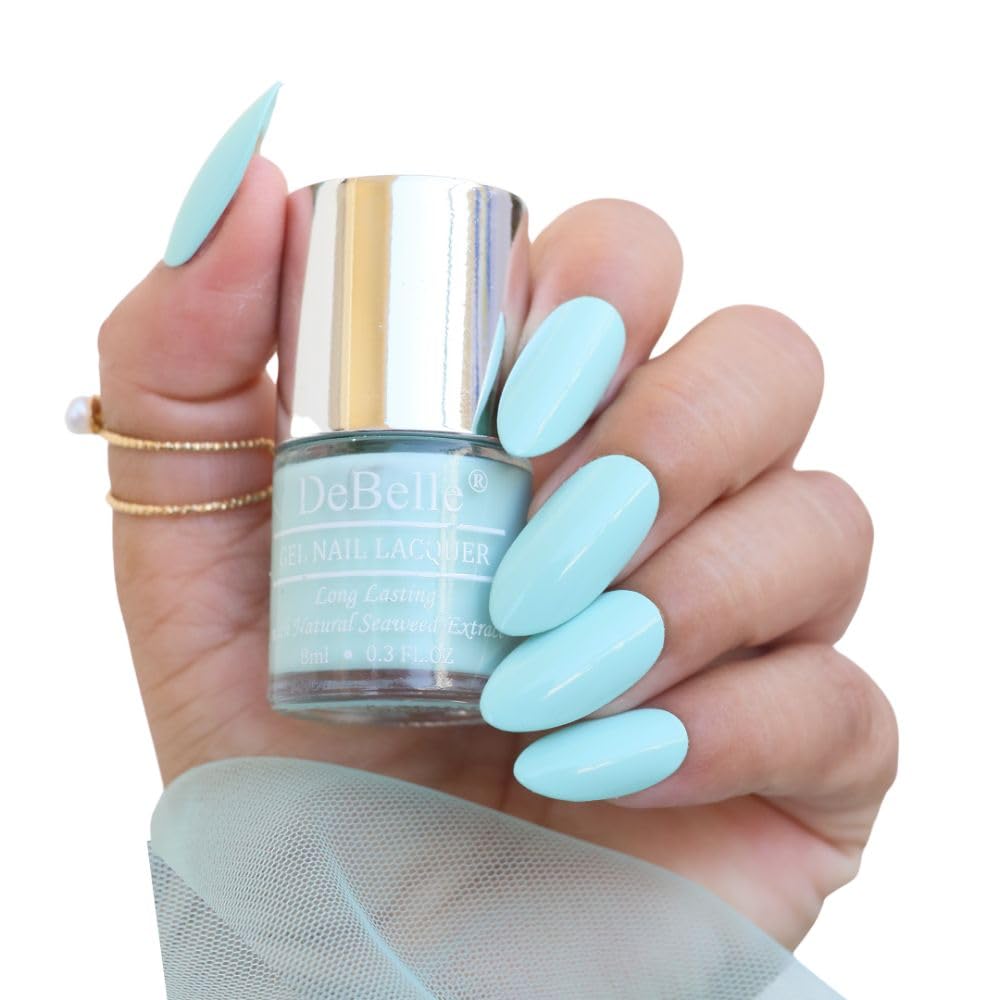 DeBelle Gel Blue Glossy Finish Nail PolishMint Blue(Mint Amour), 8 Ml  Enriched With Natural Seaweed Extract, Cruelty Free, To
