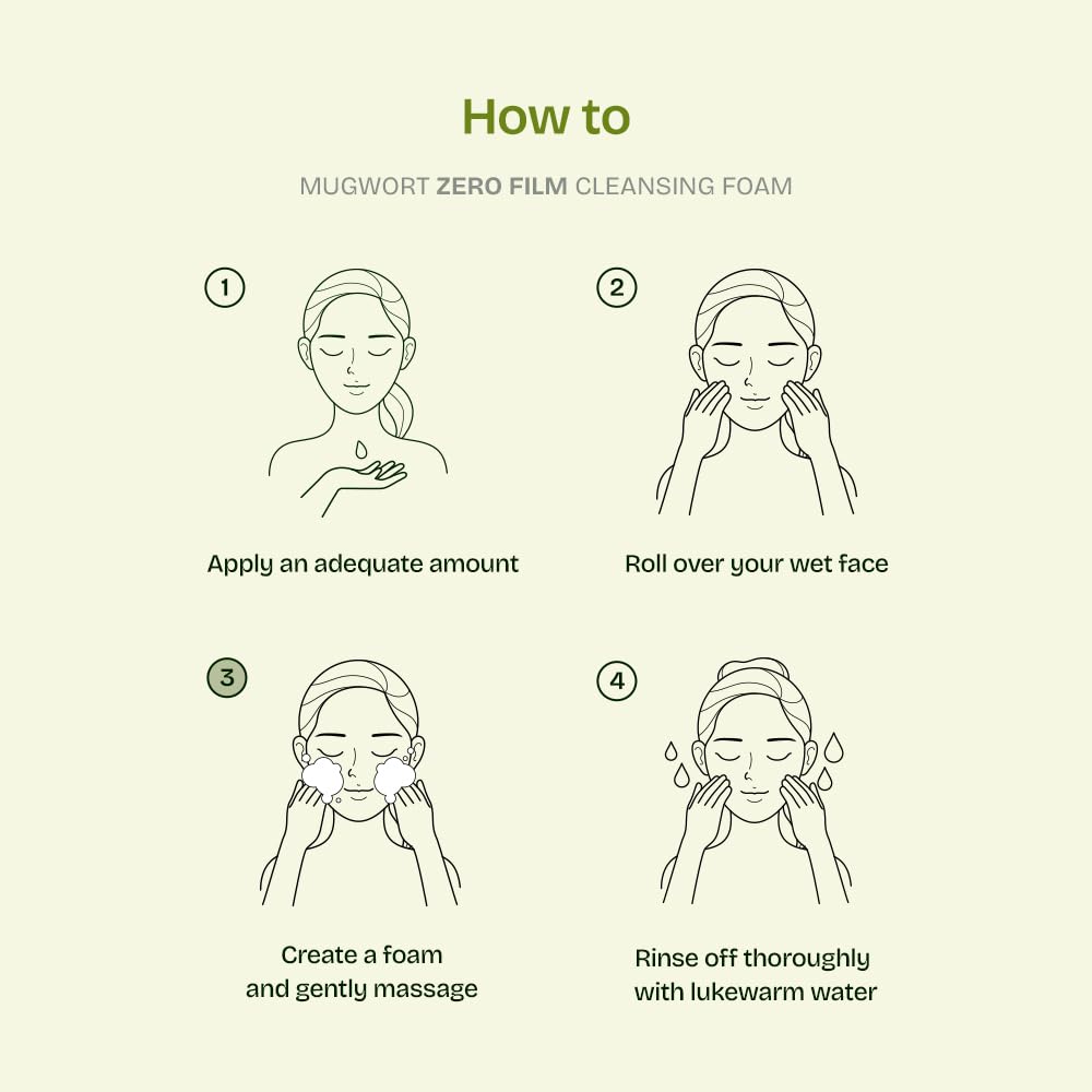 Orien Mugwort Zero Film Cleansing Foam 5.07 Fl.Oz, 150Ml ?Daily Makeup Blackhead Removal No Pore Clogging Korean Skincare Double