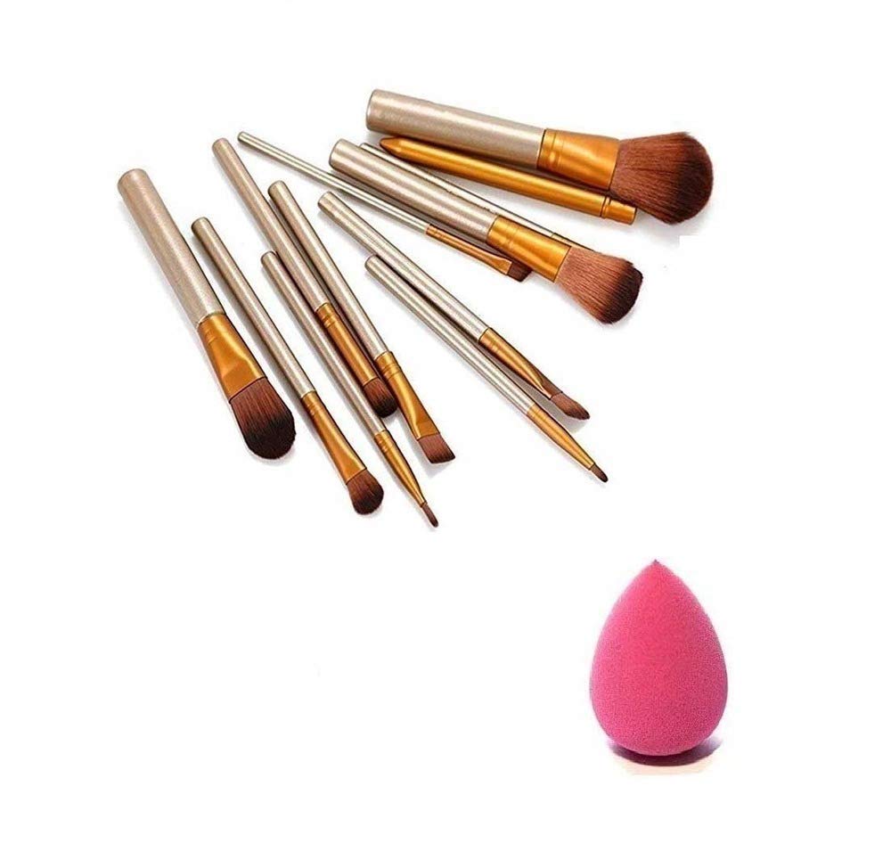 WomenS & GirlS Makeup Brushes  Colour : Silver  Set Of 12  With 1 Pink Blender