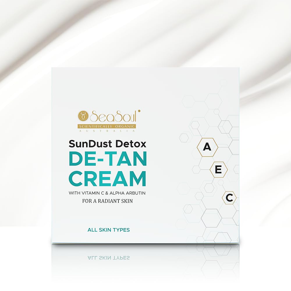 Sea Soul DeTan Cream For Face  Tan Removal & Skin Brightening Cream With Alpha Arbutin, Vitamin C, A & E | Pack Of 6 Sachets
