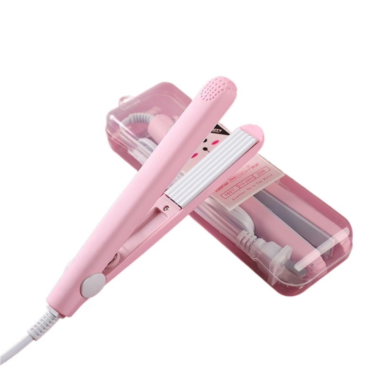 3 In 1 Mini Hair Iron 200? Corrugated Splint Electric Curling Iron Pink Hair Curler Flat Iron Party Travel Modelling Tools(Brigh
