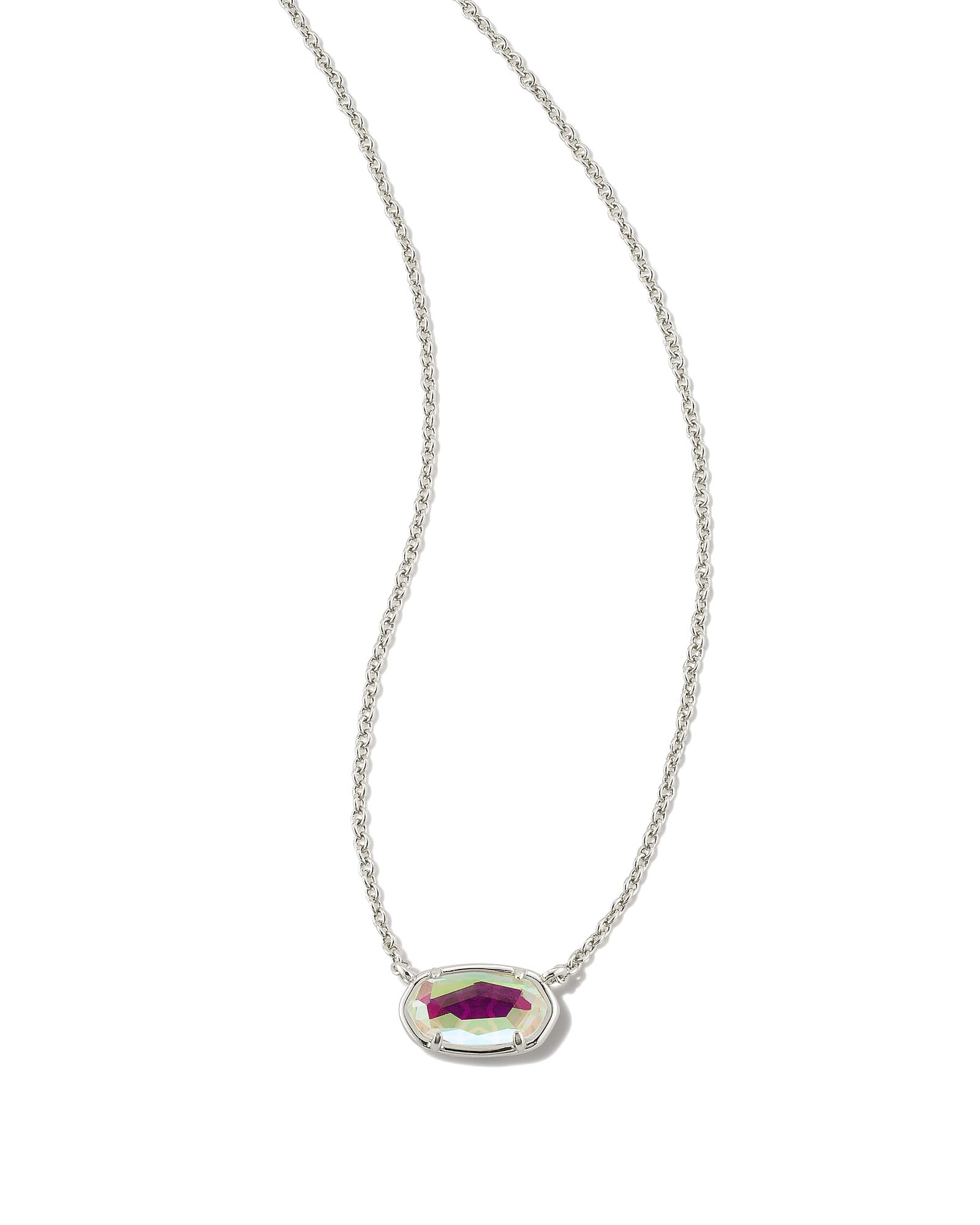 Kendra Scott Grayson Stone Pendant Necklace in Dichroic Glass, Rhodium-Plated Brass, Fashion Jewelry for Women